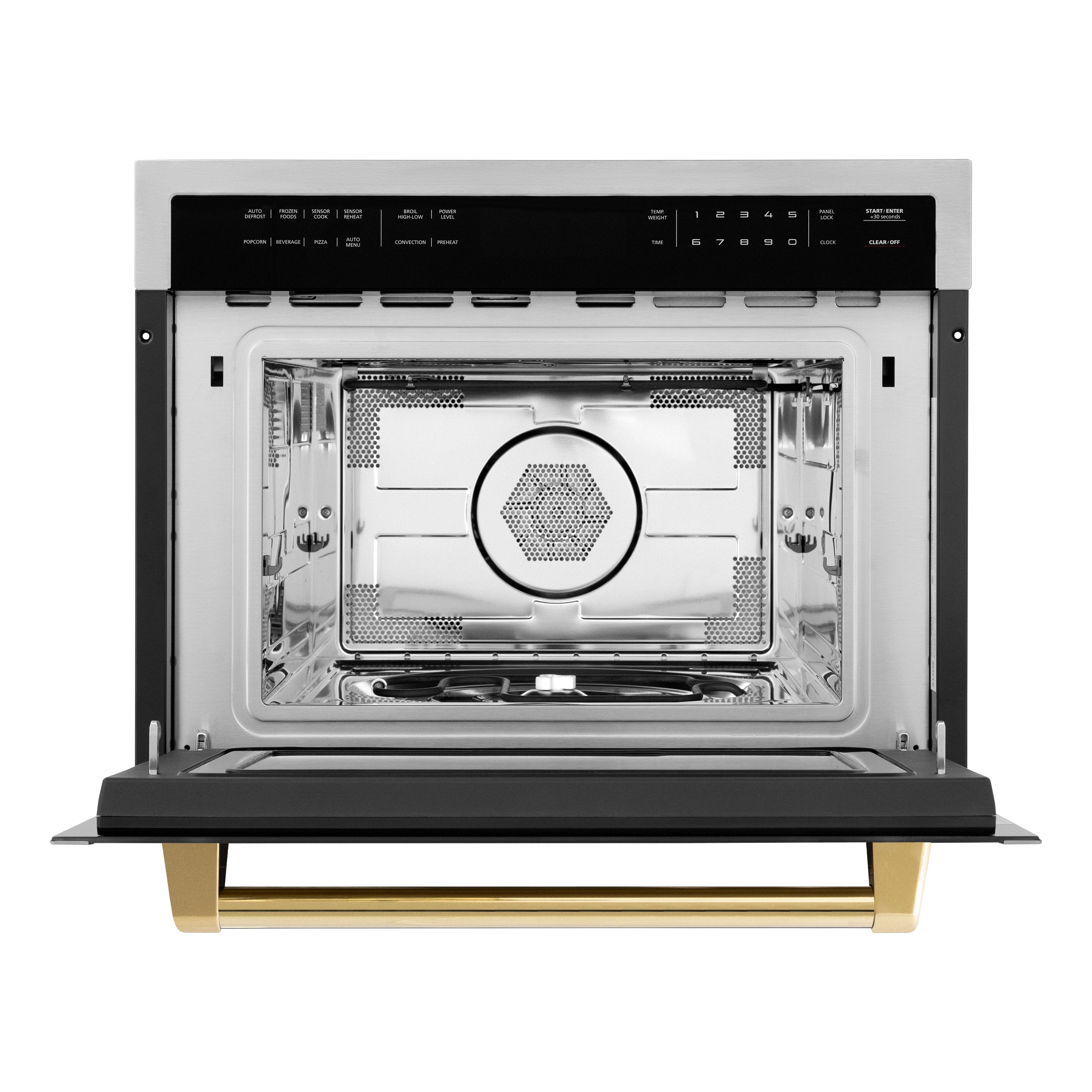 ZLINE Autograph 24" 1.6 cu ft. Built-in Convection Microwave Oven in Satin Stainless Steel with Polished Gold Accents, MWOZ-24-SS-G