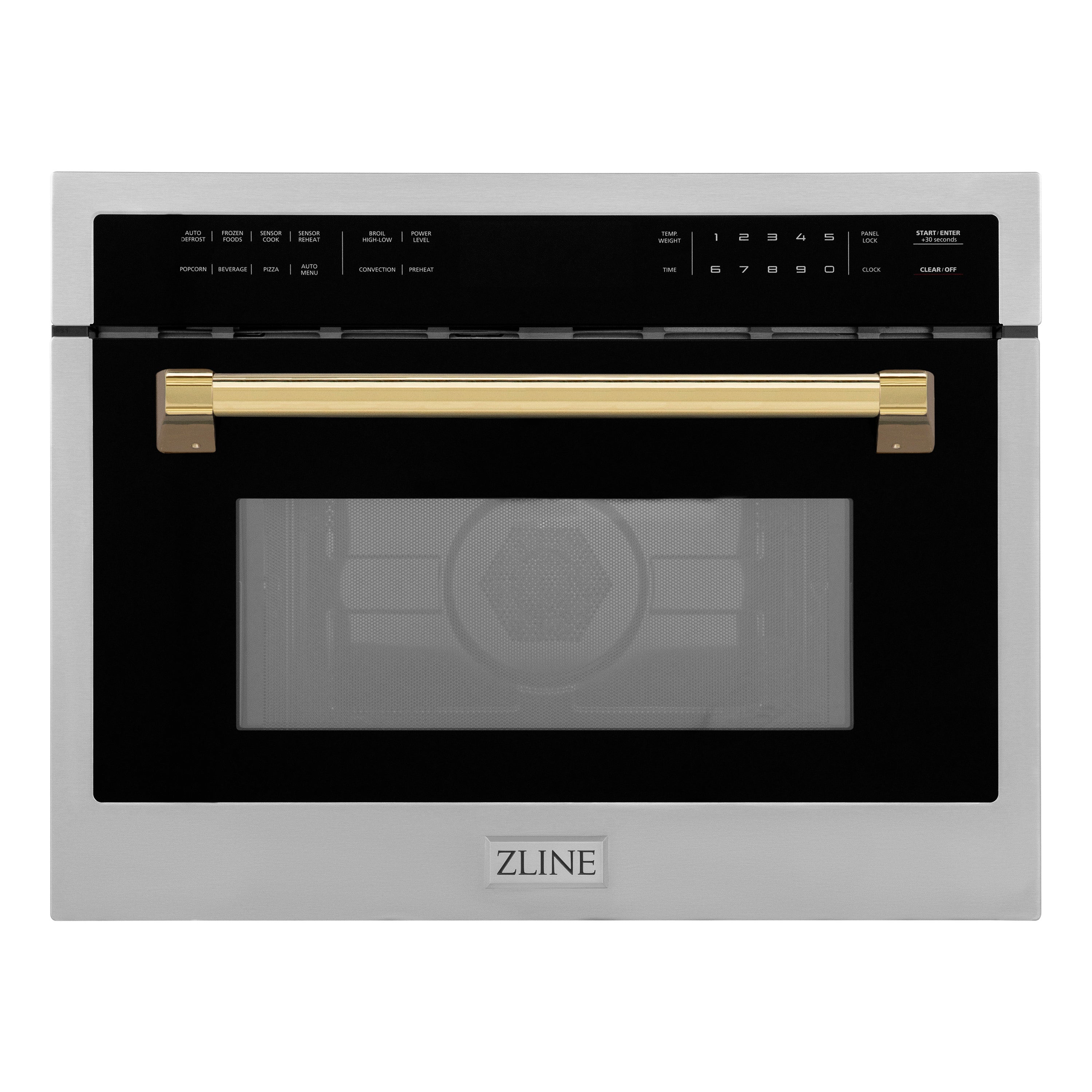 ZLINE Autograph 24" 1.6 cu ft. Built-in Convection Microwave Oven in Satin Stainless Steel with Polished Gold Accents, MWOZ-24-SS-G
