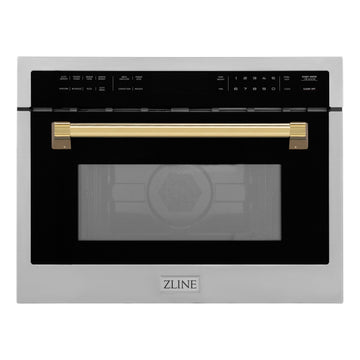 ZLINE Autograph 24" 1.6 cu ft. Built-in Convection Microwave Oven in Satin Stainless Steel with Polished Gold Accents, MWOZ-24-SS-G