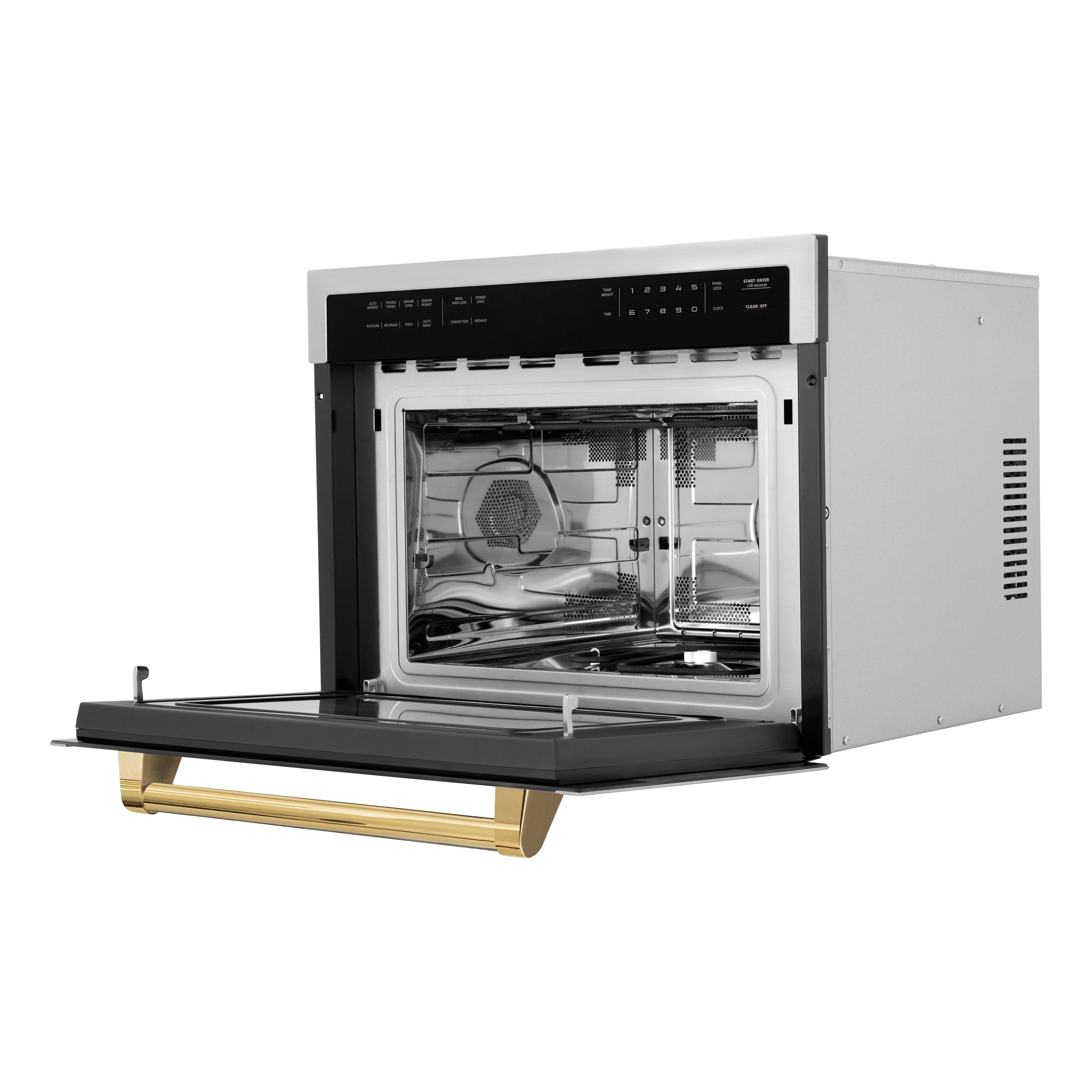 ZLINE Autograph 24" 1.6 cu ft. Built-in Convection Microwave Oven in Satin Stainless Steel with Polished Gold Accents, MWOZ-24-SS-G