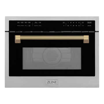 ZLINE Autograph 24" 1.6 cu ft. Built-in Convection Microwave Oven in Stainless Steel and Champagne Bronze Helix Handle, MWOZ-24-KCB