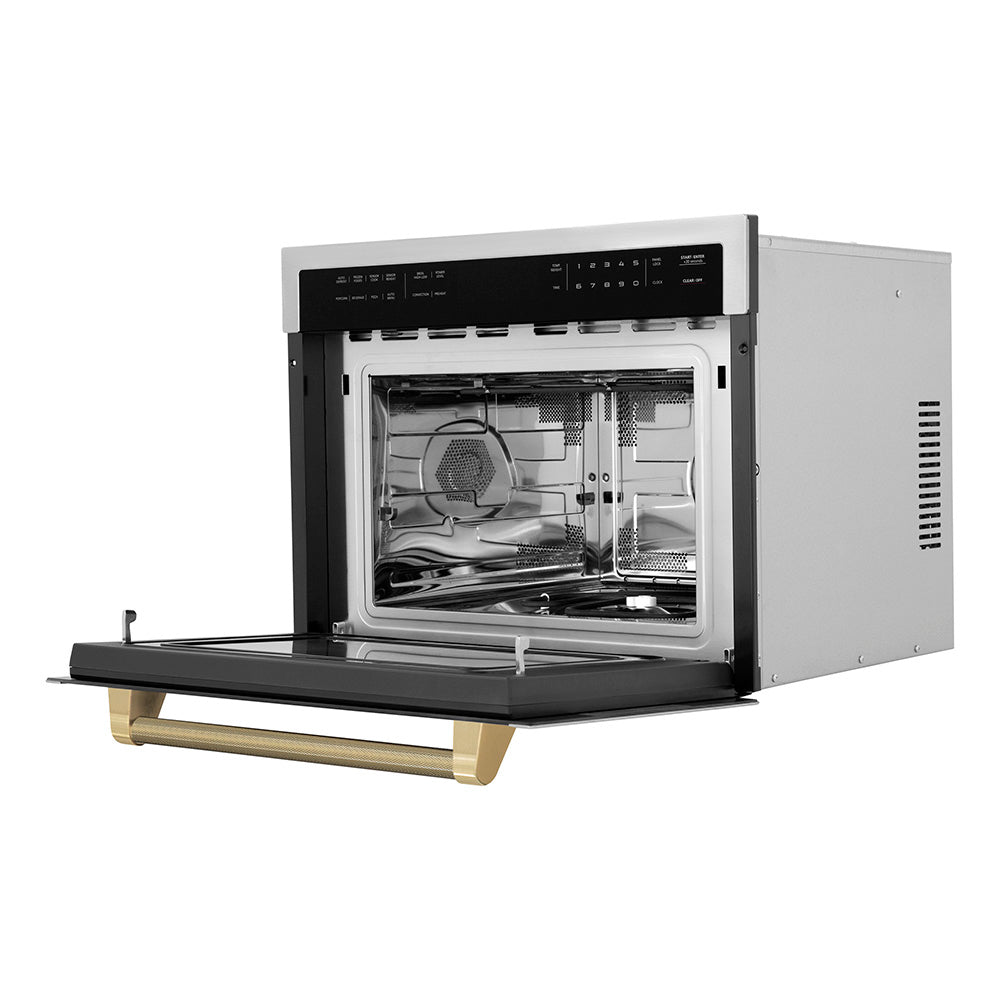 ZLINE Autograph 24" 1.6 cu ft. Built-in Convection Microwave Oven in Stainless Steel and Champagne Bronze Helix Handle, MWOZ-24-KCB