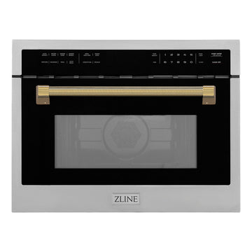 ZLINE Autograph 24" 1.6 cu ft. Built-in Convection Microwave Oven in Stainless Steel and Polished Gold Helix Handle, MWOZ-24-KG