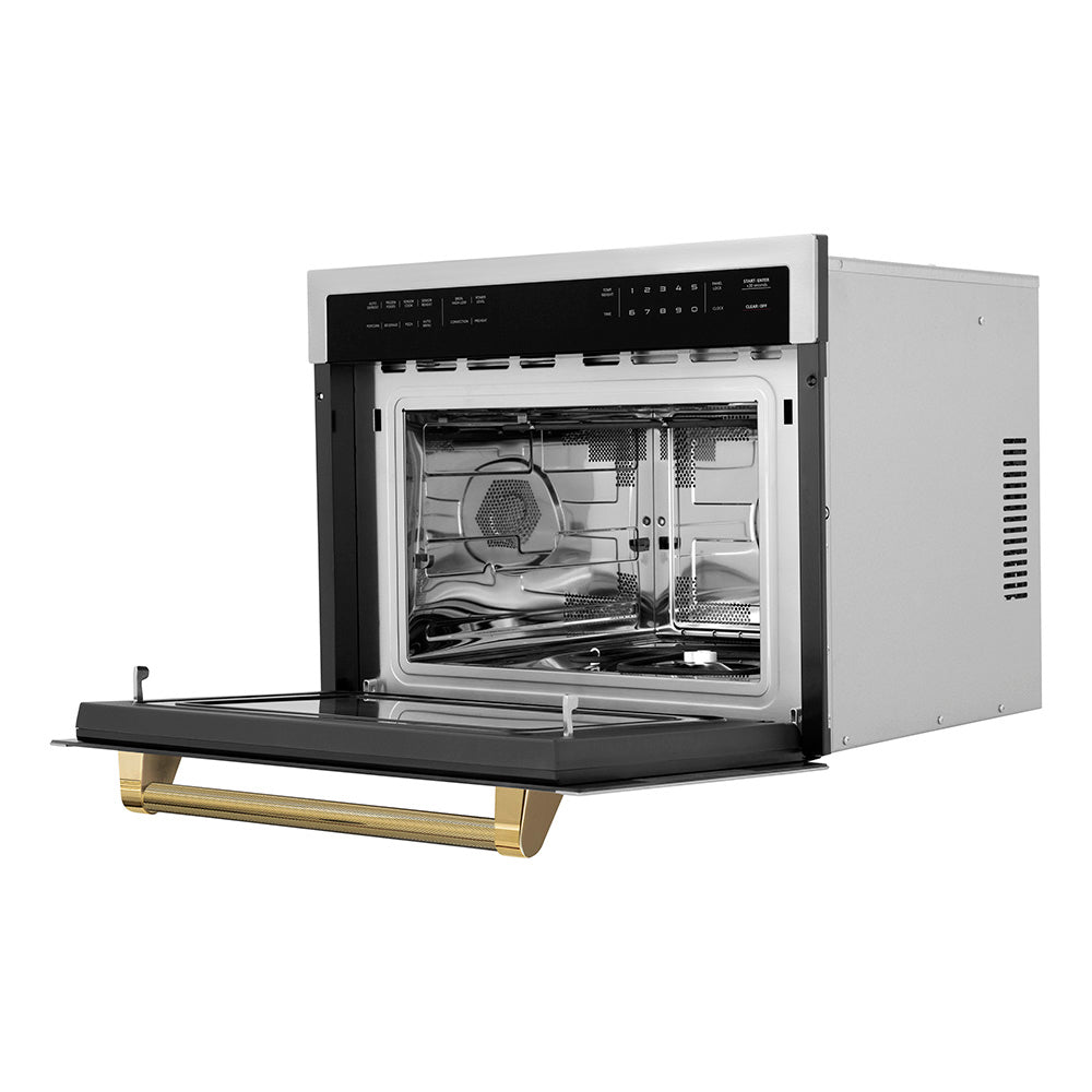 ZLINE Autograph 24" 1.6 cu ft. Built-in Convection Microwave Oven in Stainless Steel and Polished Gold Helix Handle, MWOZ-24-KG