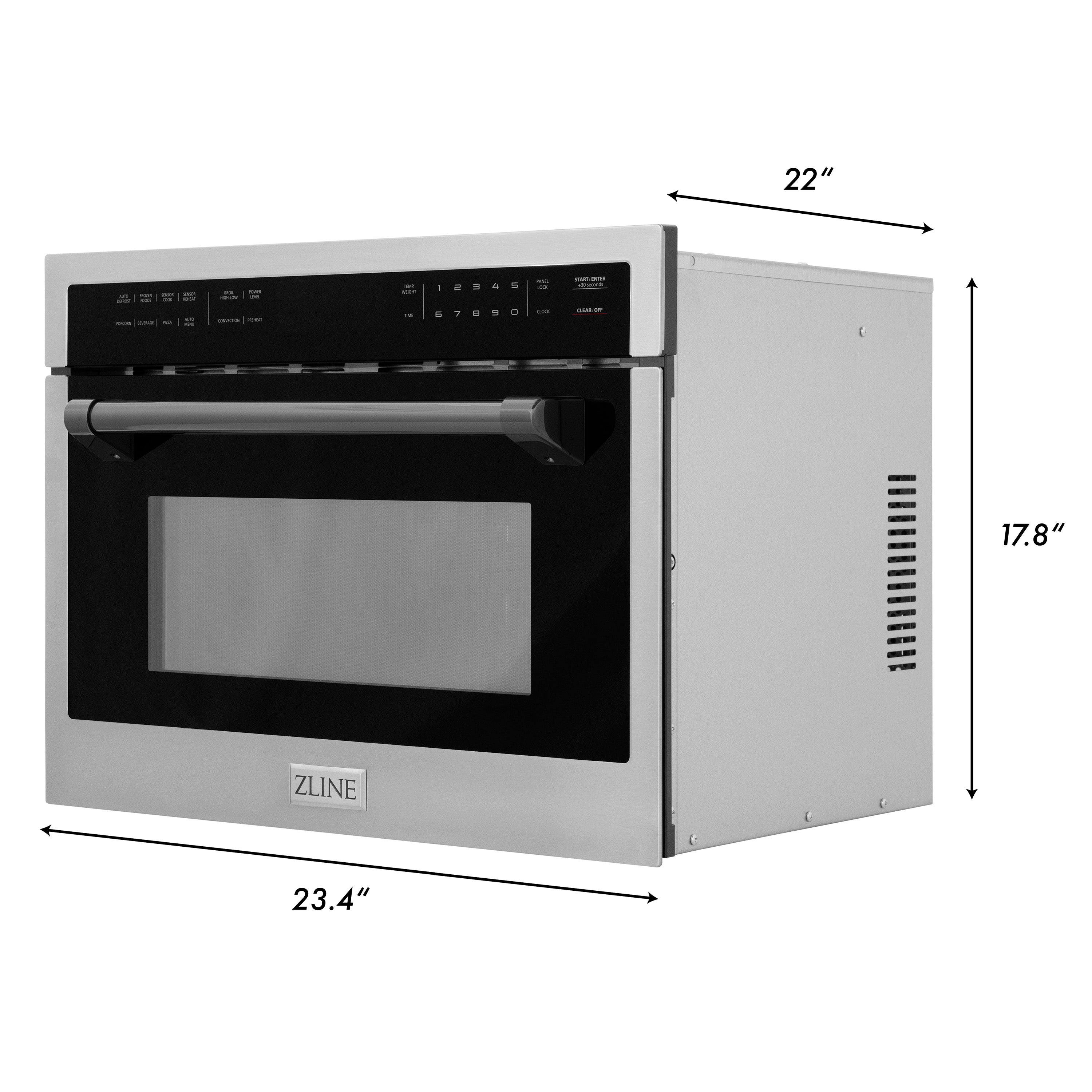 ZLINE Autograph 24" 1.6 cu ft. Built-in Convection Microwave Oven in Satin Stainless Steel with Matte Black Accents, MWOZ-24-SS-MB