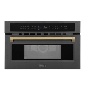 ZLINE Autograph 30" 1.55 cu ft. Built-in Convection Microwave Oven in Black Stainless Steel and Champagne Bronze Accents, MWOZ-30-BS-CB