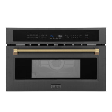 ZLINE Autograph 30" 1.6 cu ft. Built-in Convection Microwave Oven in Black Stainless Steel and Champagne Bronze Helix Handle, MWOZ-30-BS-KCB