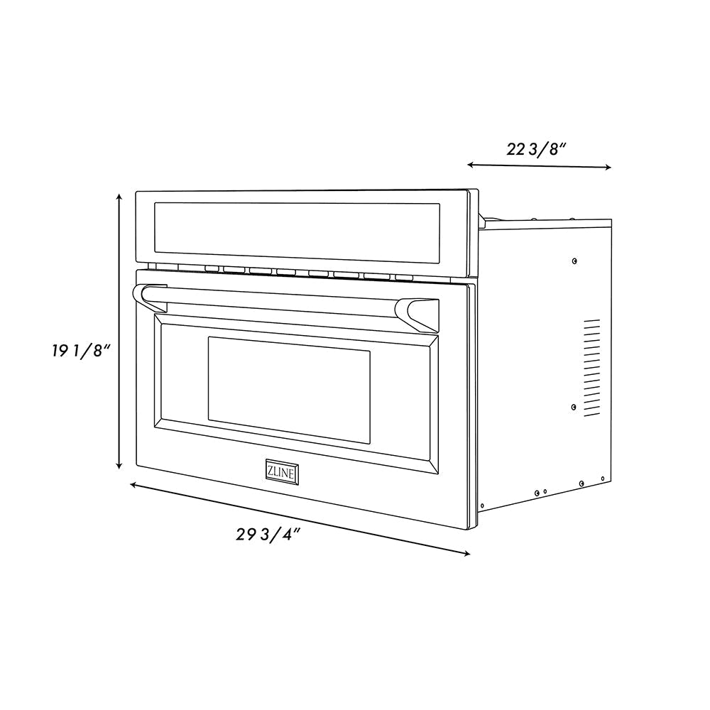 ZLINE Autograph 30" 1.6 cu ft. Built-in Convection Microwave Oven in Black Stainless Steel and Champagne Bronze Helix Handle, MWOZ-30-BS-KCB