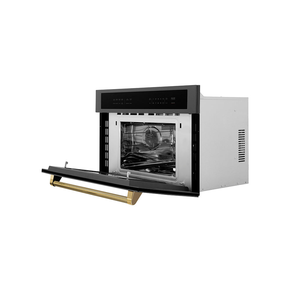 ZLINE Autograph 30" 1.6 cu ft. Built-in Convection Microwave Oven in Black Stainless Steel and Polished Gold Helix Handle, MWOZ-30-BS-KG