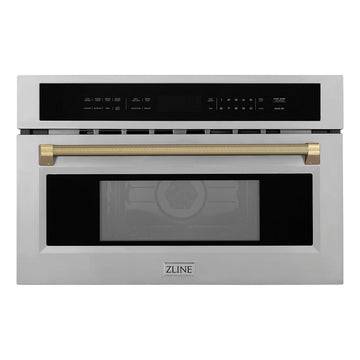 ZLINE Autograph 30" 1.6 cu ft. Built-in Convection Microwave Oven in Stainless Steel and Champagne Bronze Helix Handle, MWOZ-30-KCB