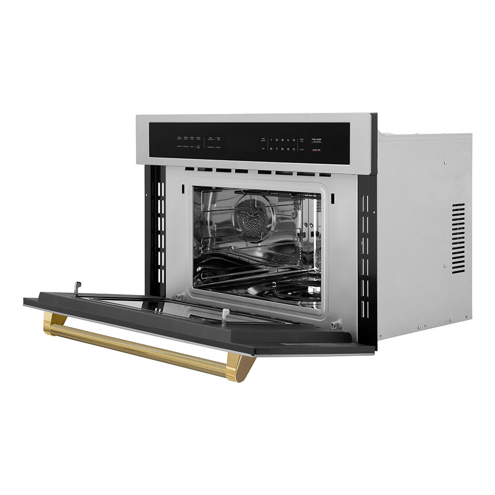 ZLINE Autograph 30" 1.6 cu ft. Built-in Convection Microwave Oven in Stainless Steel and Polished Gold Helix Handle, MWOZ-30-KG