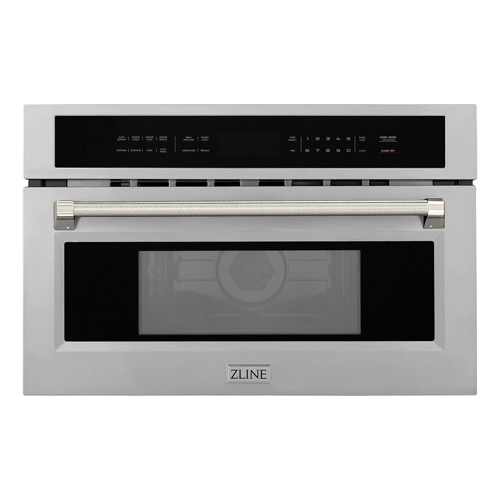 ZLINE Autograph 30" 1.6 cu ft. Built-in Convection Microwave Oven in Stainless Steel and Polished Nickel Helix Handle, MWOZ-30-KPN
