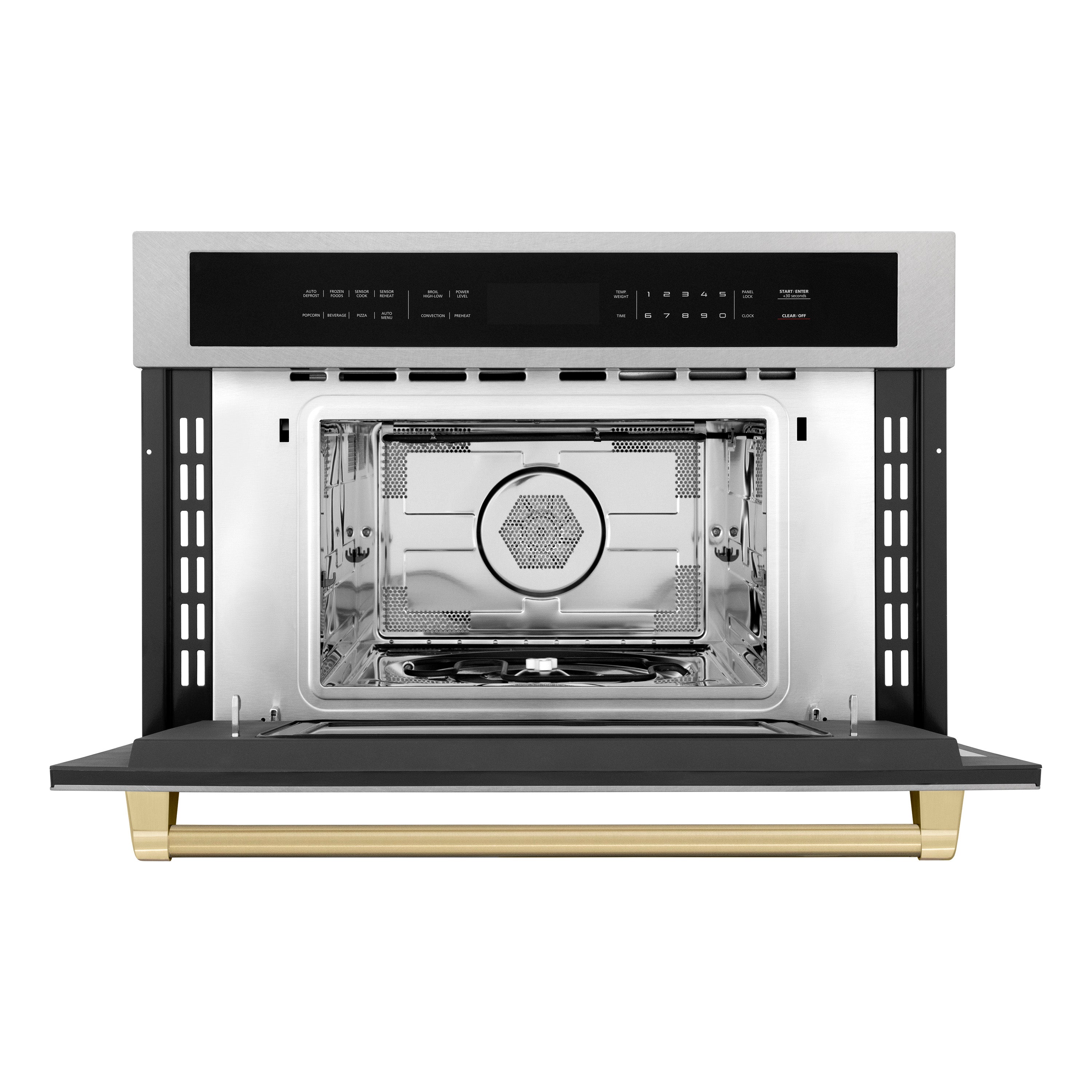 ZLINE Autograph 30" 1.6 cu ft. Built-in Convection Microwave Oven in Satin Stainless Steel and Champagne Bronze Accents, MWOZ-30-SS-CB