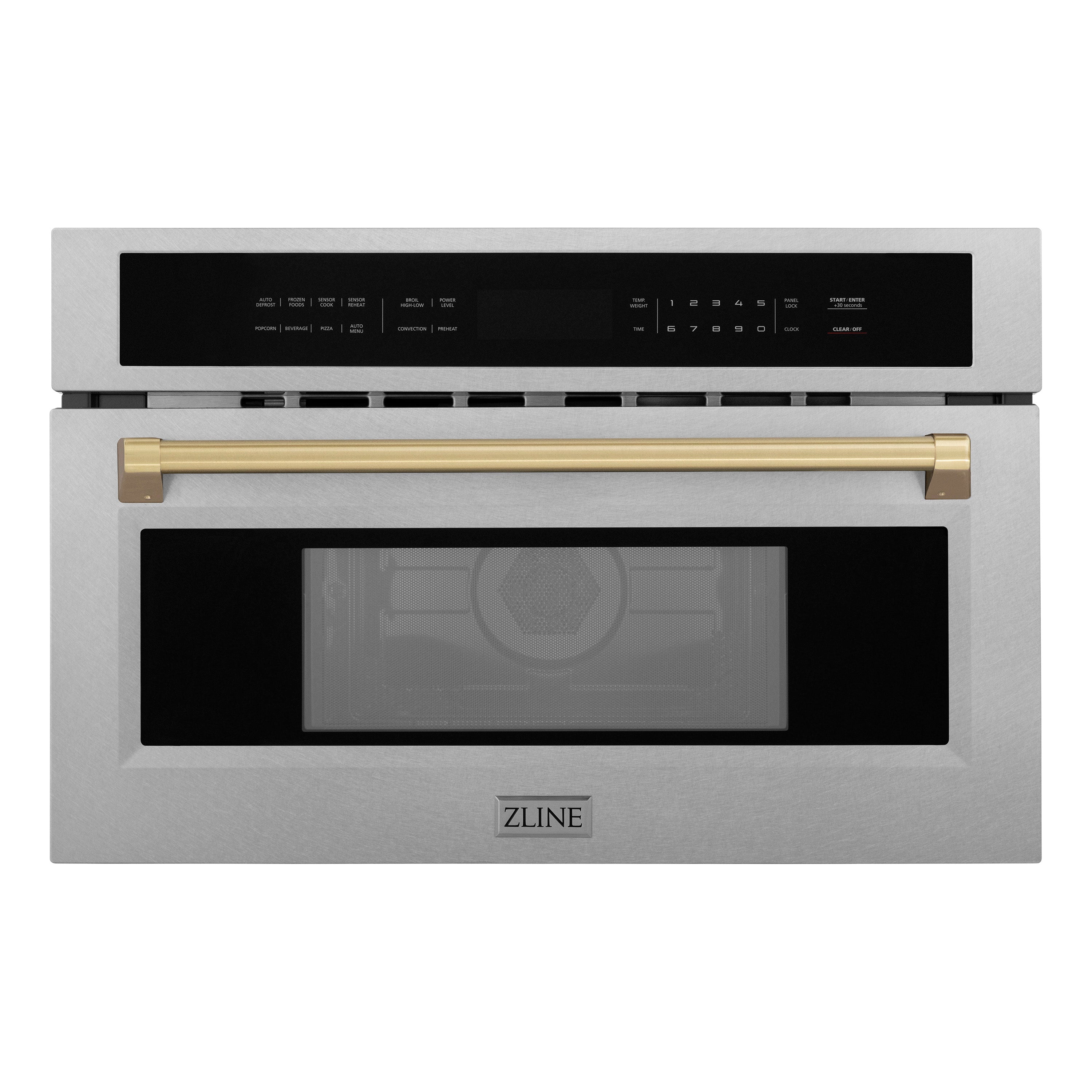 ZLINE Autograph 30" 1.6 cu ft. Built-in Convection Microwave Oven in Satin Stainless Steel and Champagne Bronze Accents, MWOZ-30-SS-CB