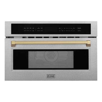 ZLINE Autograph 30" 1.6 cu ft. Built-in Convection Microwave Oven in Satin Stainless Steel and Champagne Bronze Accents, MWOZ-30-SS-CB