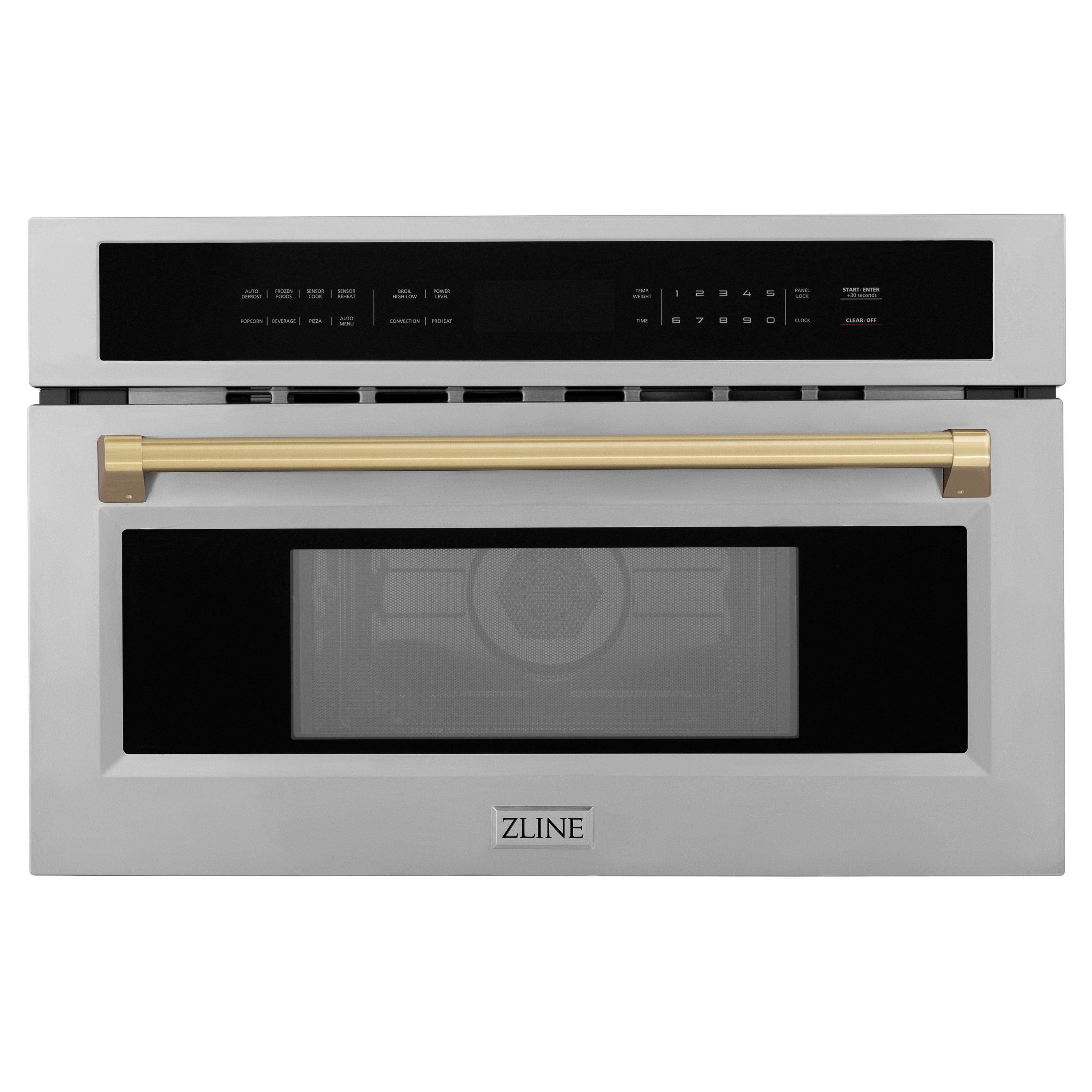 ZLINE Autograph 30" 1.6 cu ft. Built-in Convection Microwave Oven in Satin Stainless Steel and Champagne Bronze Accents, MWOZ-30-SS-CB