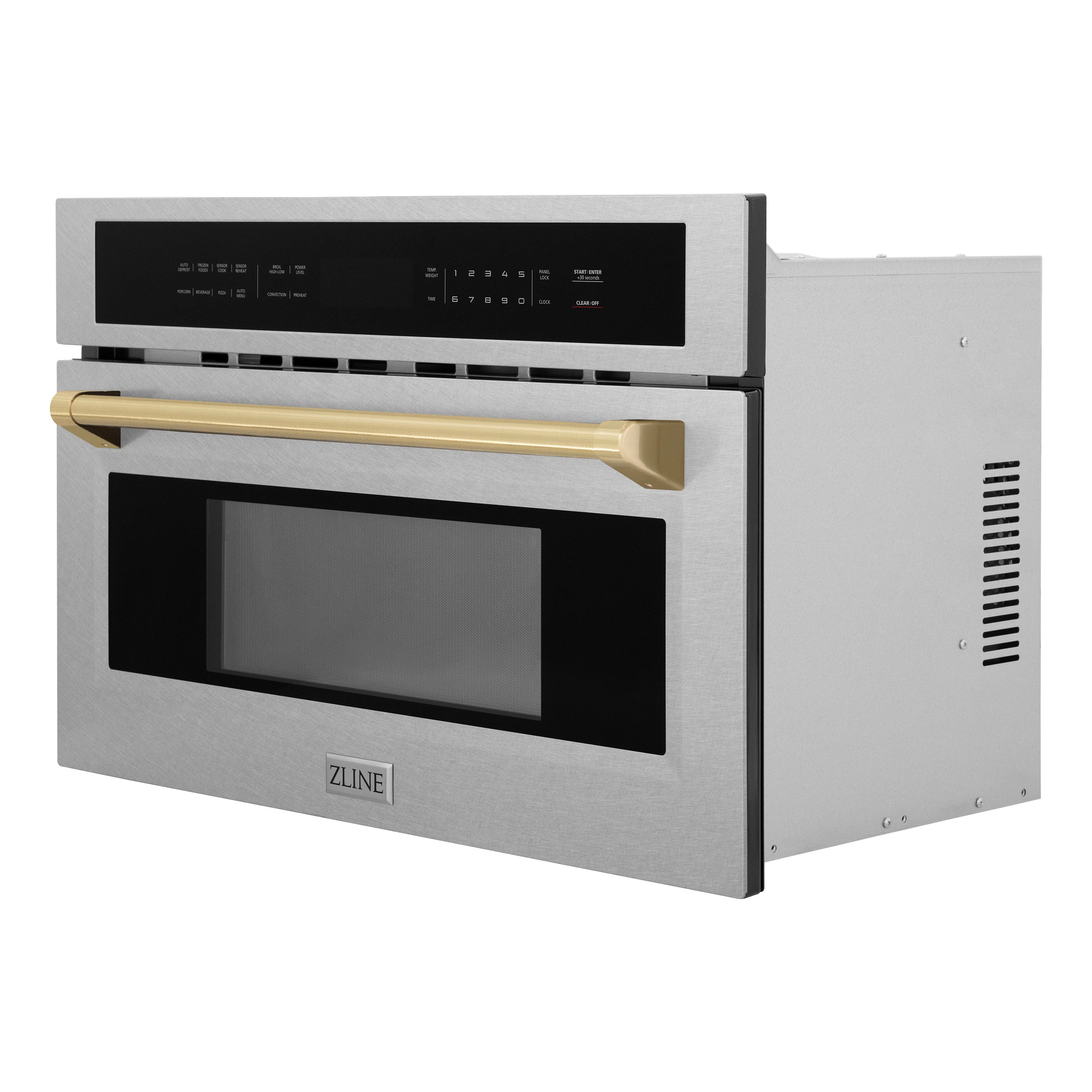 ZLINE Autograph 30" 1.6 cu ft. Built-in Convection Microwave Oven in Satin Stainless Steel and Champagne Bronze Accents, MWOZ-30-SS-CB