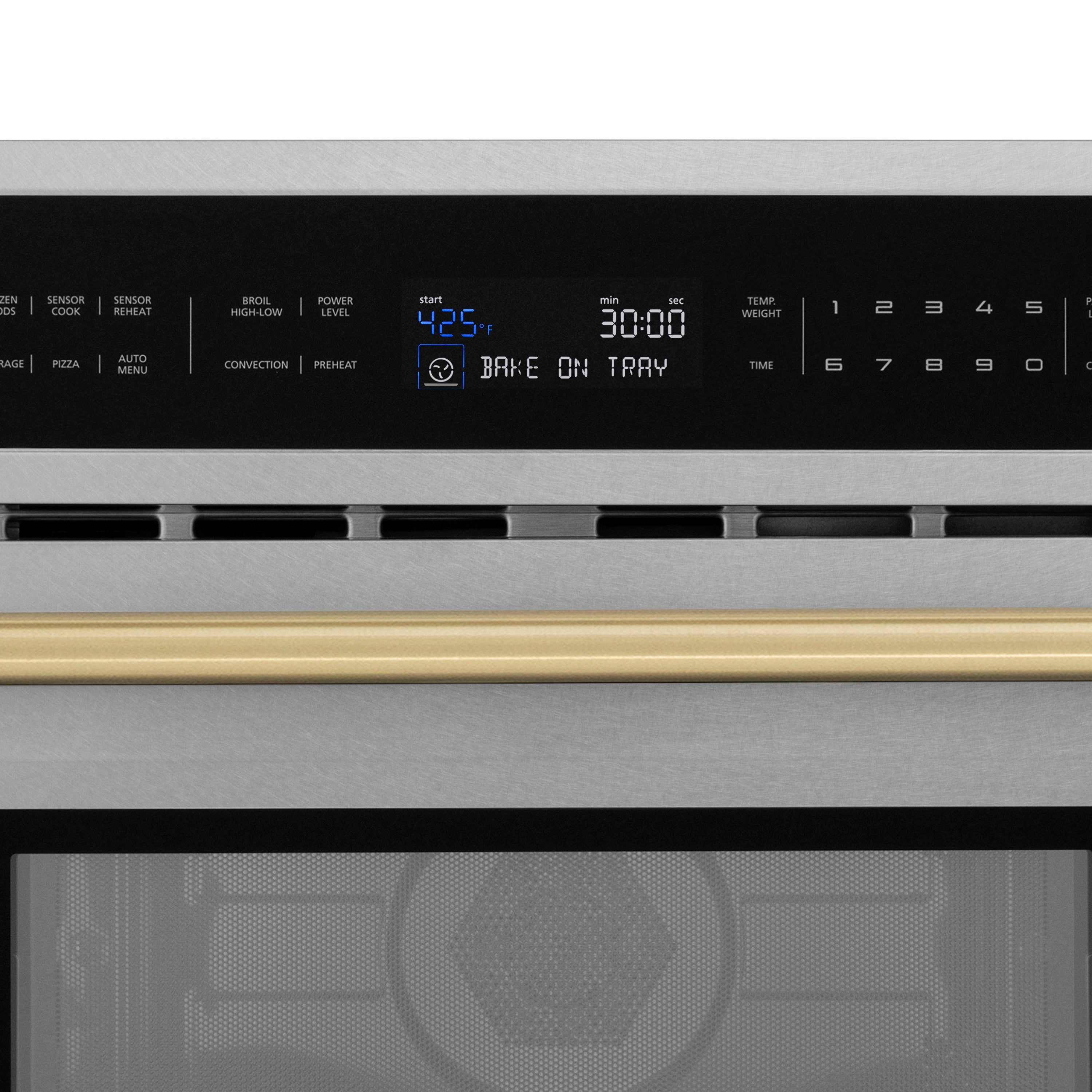 ZLINE Autograph 30" 1.6 cu ft. Built-in Convection Microwave Oven in Satin Stainless Steel and Champagne Bronze Accents, MWOZ-30-SS-CB