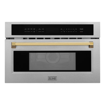 ZLINE Autograph 30" 1.6 cu ft. Built-in Convection Microwave Oven in Satin Stainless Steel and Polished Gold Accents, MWOZ-30-SS-G