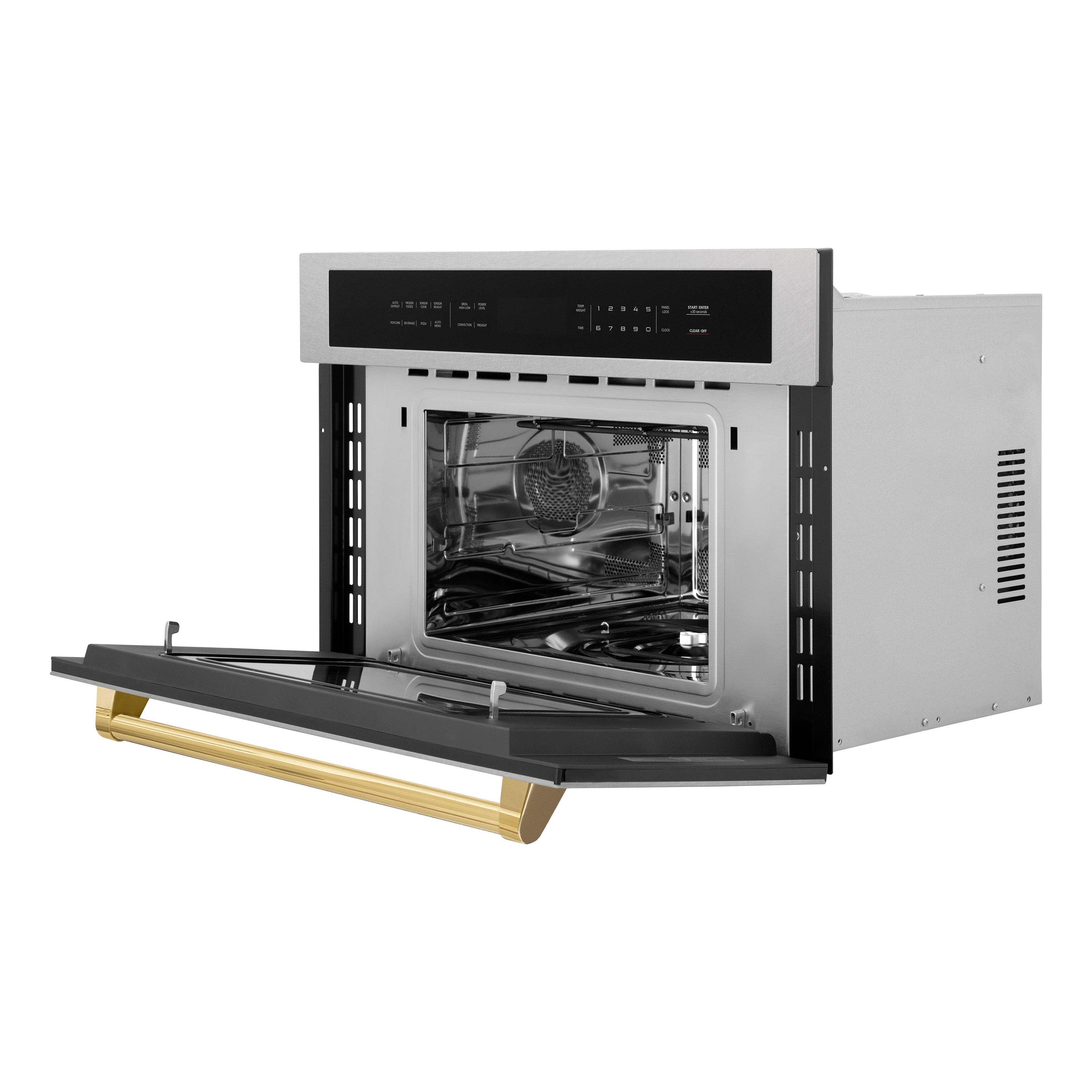 ZLINE Autograph 30" 1.6 cu ft. Built-in Convection Microwave Oven in Satin Stainless Steel and Polished Gold Accents, MWOZ-30-SS-G