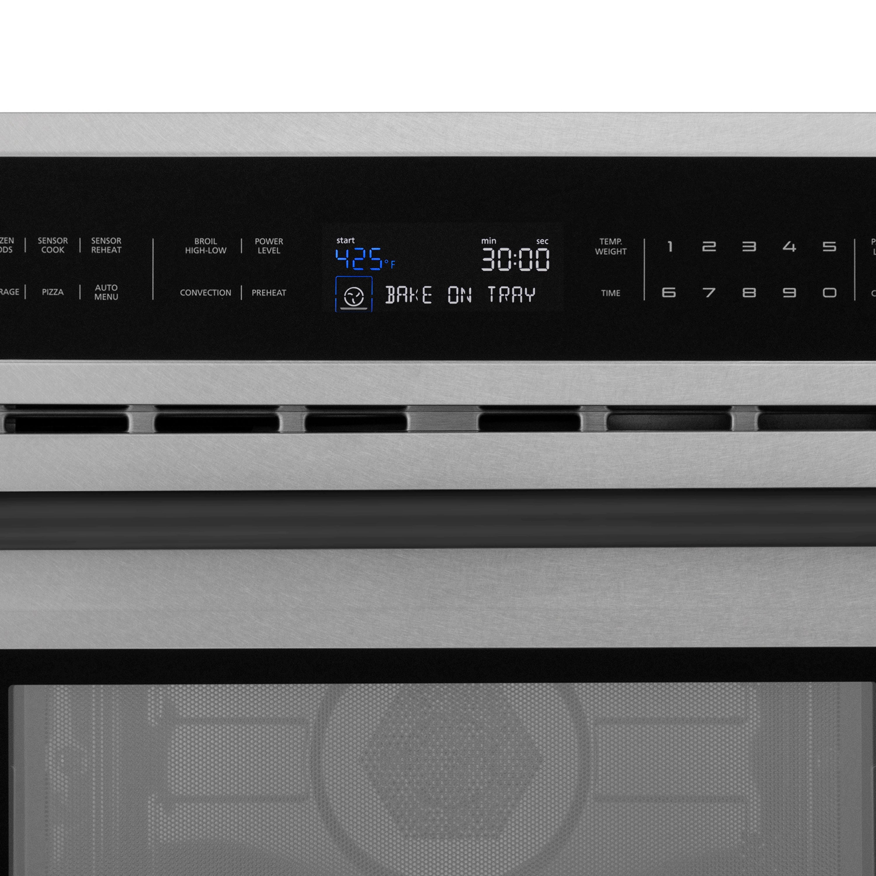 ZLINE Autograph 30" 1.6 cu ft. Built-in Convection Microwave Oven in Satin Stainless Steel and Matte Black Accents, MWOZ-30-SS-MB