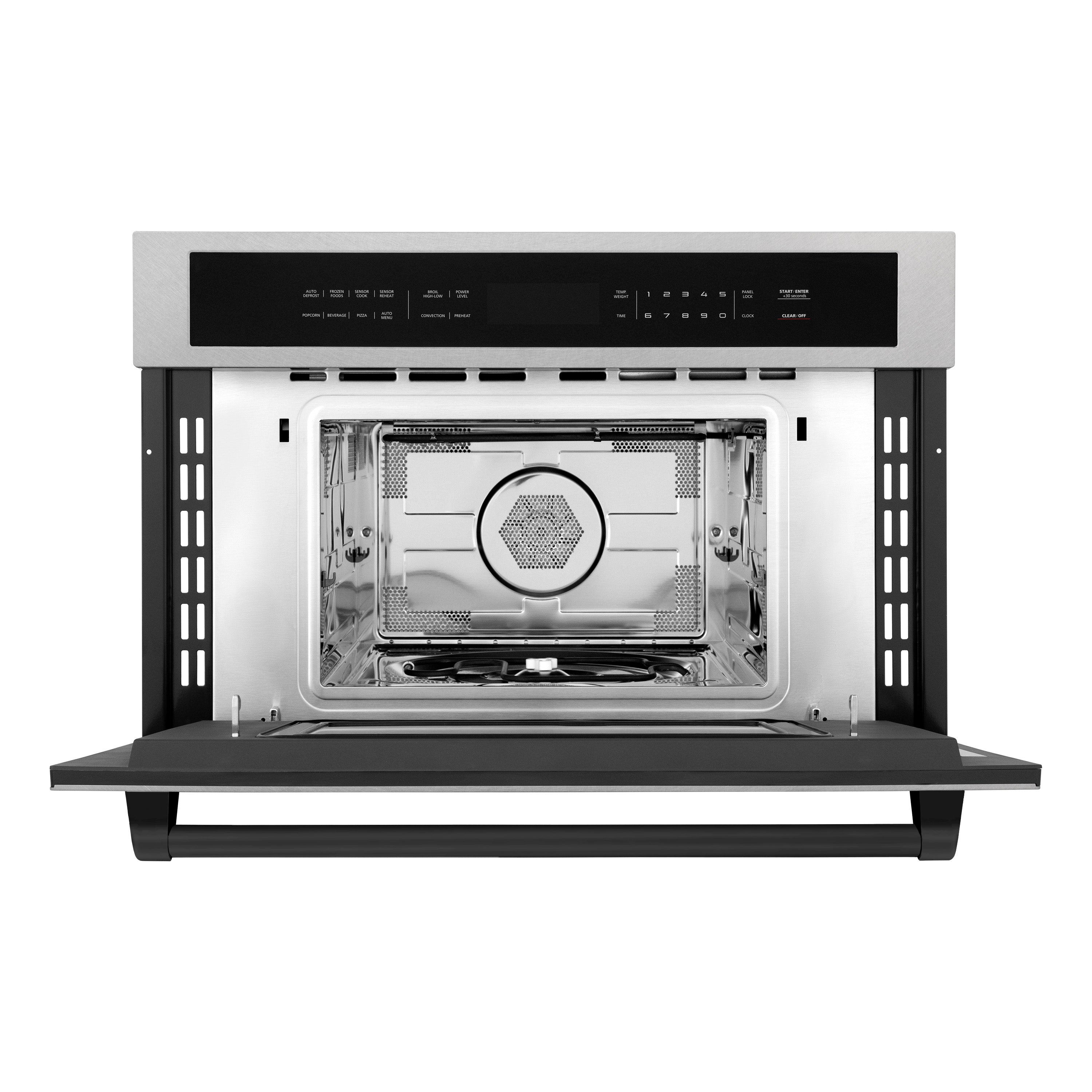 ZLINE Autograph 30" 1.6 cu ft. Built-in Convection Microwave Oven in Satin Stainless Steel and Matte Black Accents, MWOZ-30-SS-MB