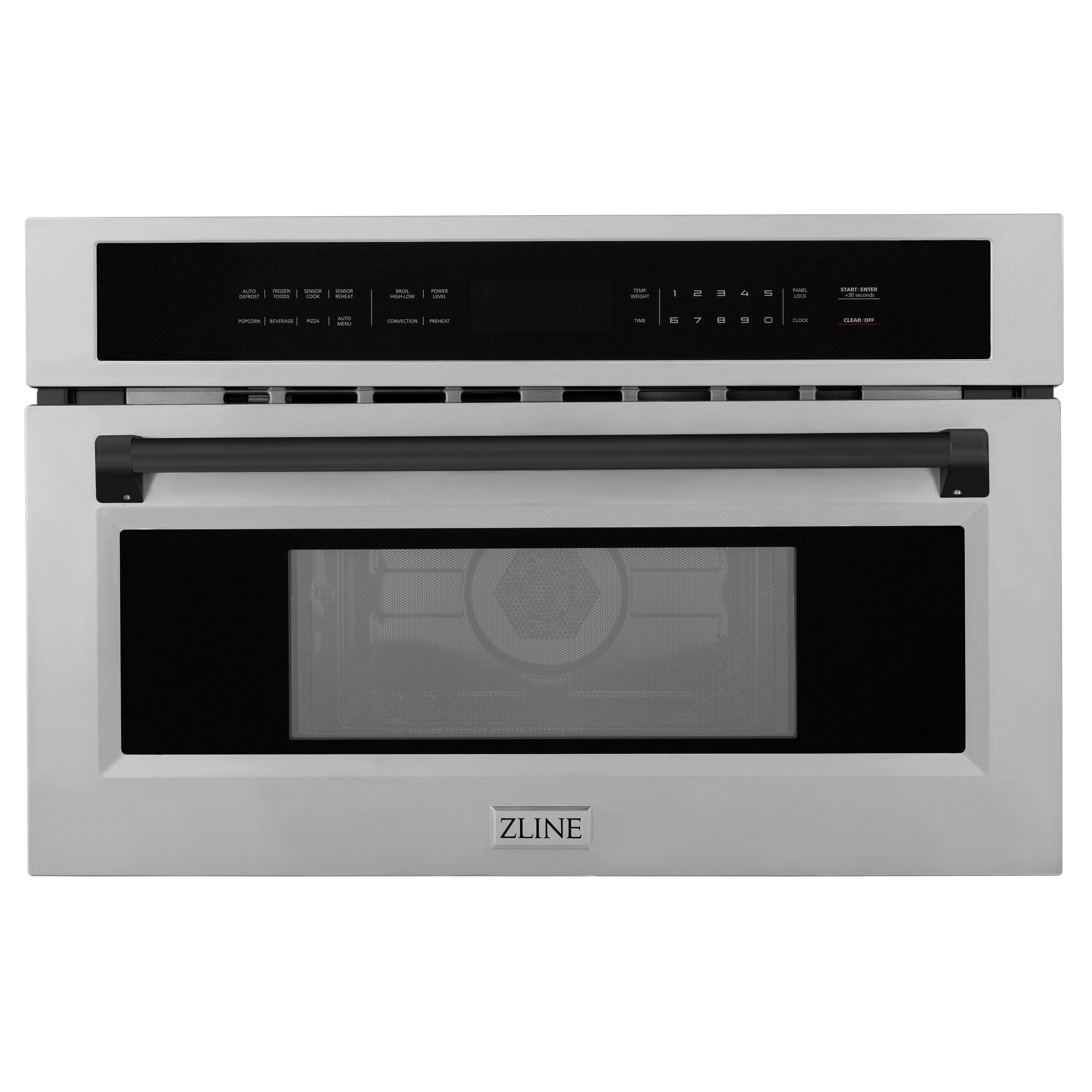 ZLINE Autograph 30" 1.6 cu ft. Built-in Convection Microwave Oven in Satin Stainless Steel and Matte Black Accents, MWOZ-30-SS-MB
