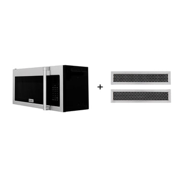ZLINE 30" 1.5 cu. ft. Over-The-Range Microwave in Satin Stainless Steel with Traditional Handle and Set of 2 Charcoal Filters, MWO-OTRCFH-30-SS