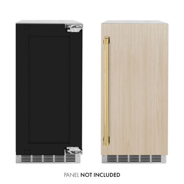 ZLINE Autograph 15" Touchstone Clear Cube Ice Maker with Drain Pump and Panel Ready Door with Polished Gold Handle, ICCDPZ-15-G