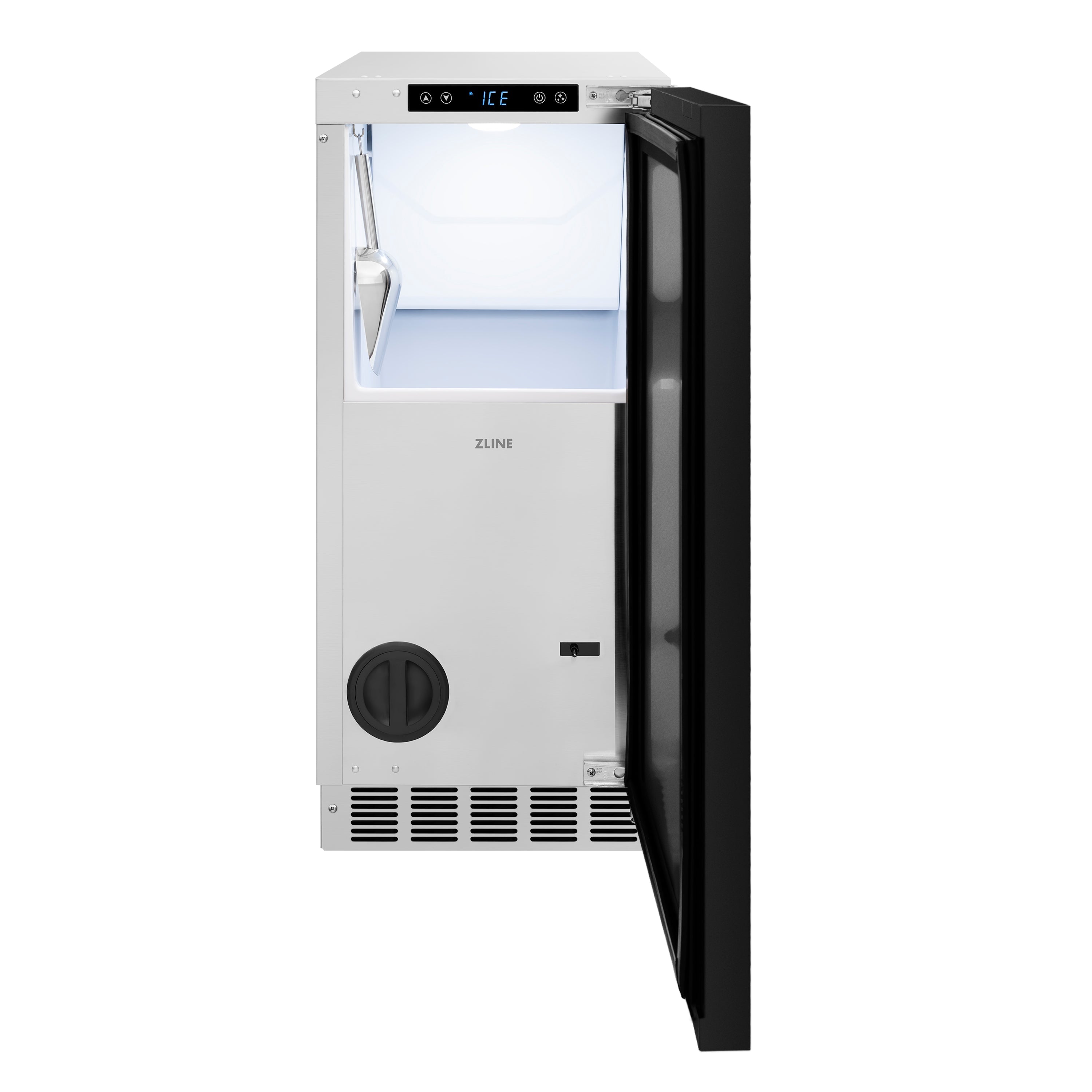 ZLINE Autograph 15" Touchstone Clear Cube Ice Maker with Drain Pump and Panel Ready Door with Polished Gold Handle, ICCDPZ-15-G
