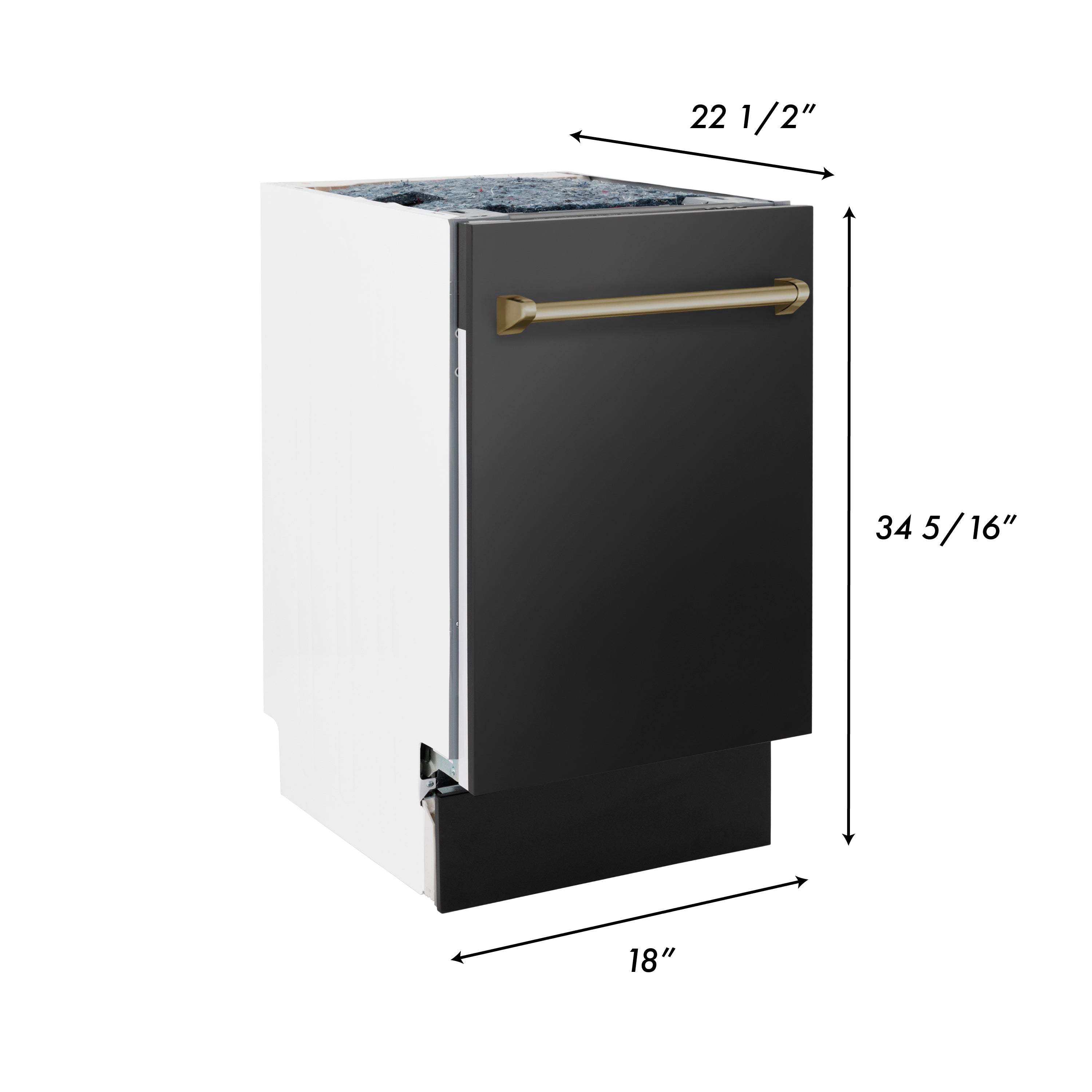 ZLINE Autograph Edition 18-Inch Dishwasher, Black Stainless Steel, Champagne Bronze Handle, DWVZ-BS-18-CB