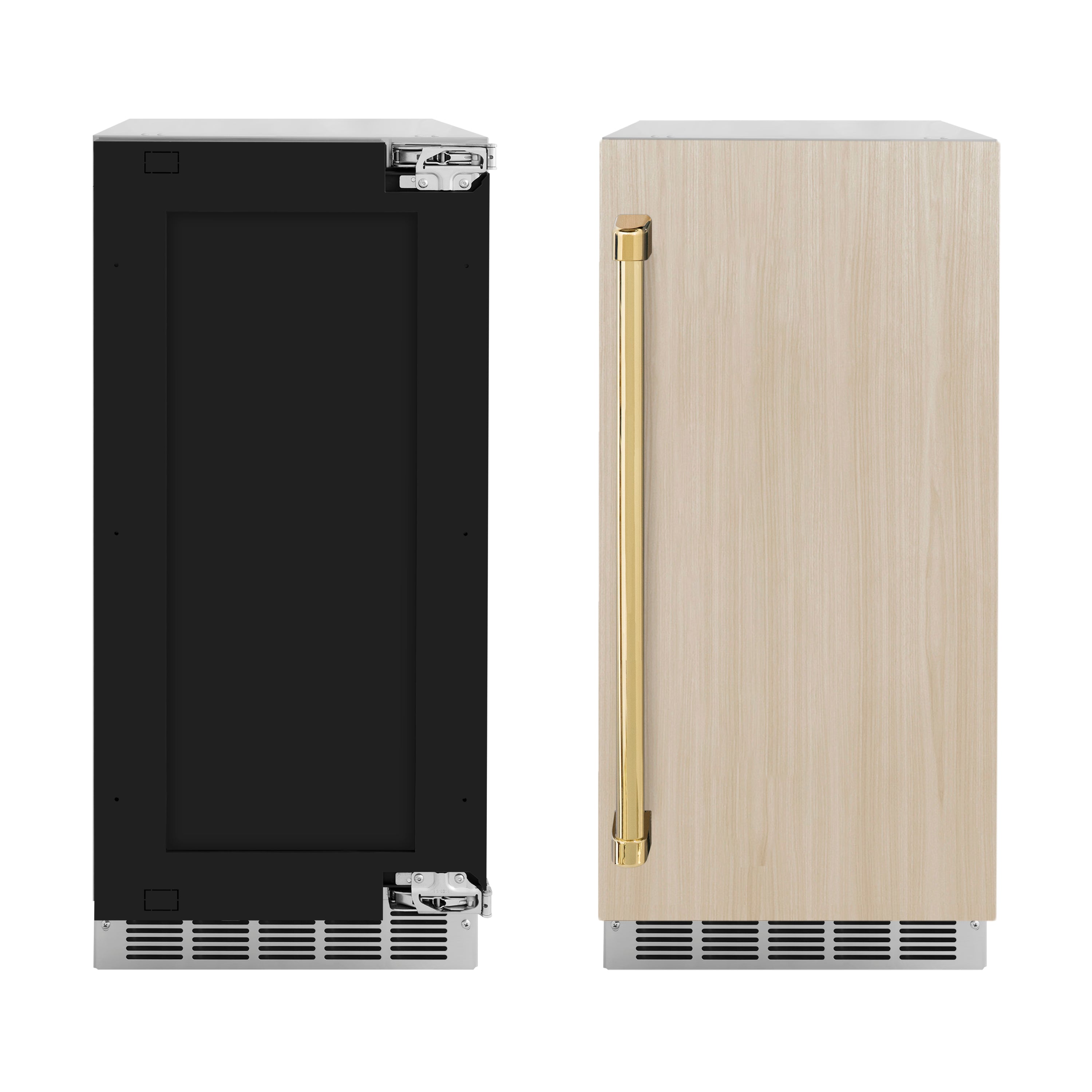 ZLINE Autograph 15" Touchstone Gourmet Ice Maker with Drain Pump and Panel Ready Door with Polished Gold Handle, IGMDPZ-15-G