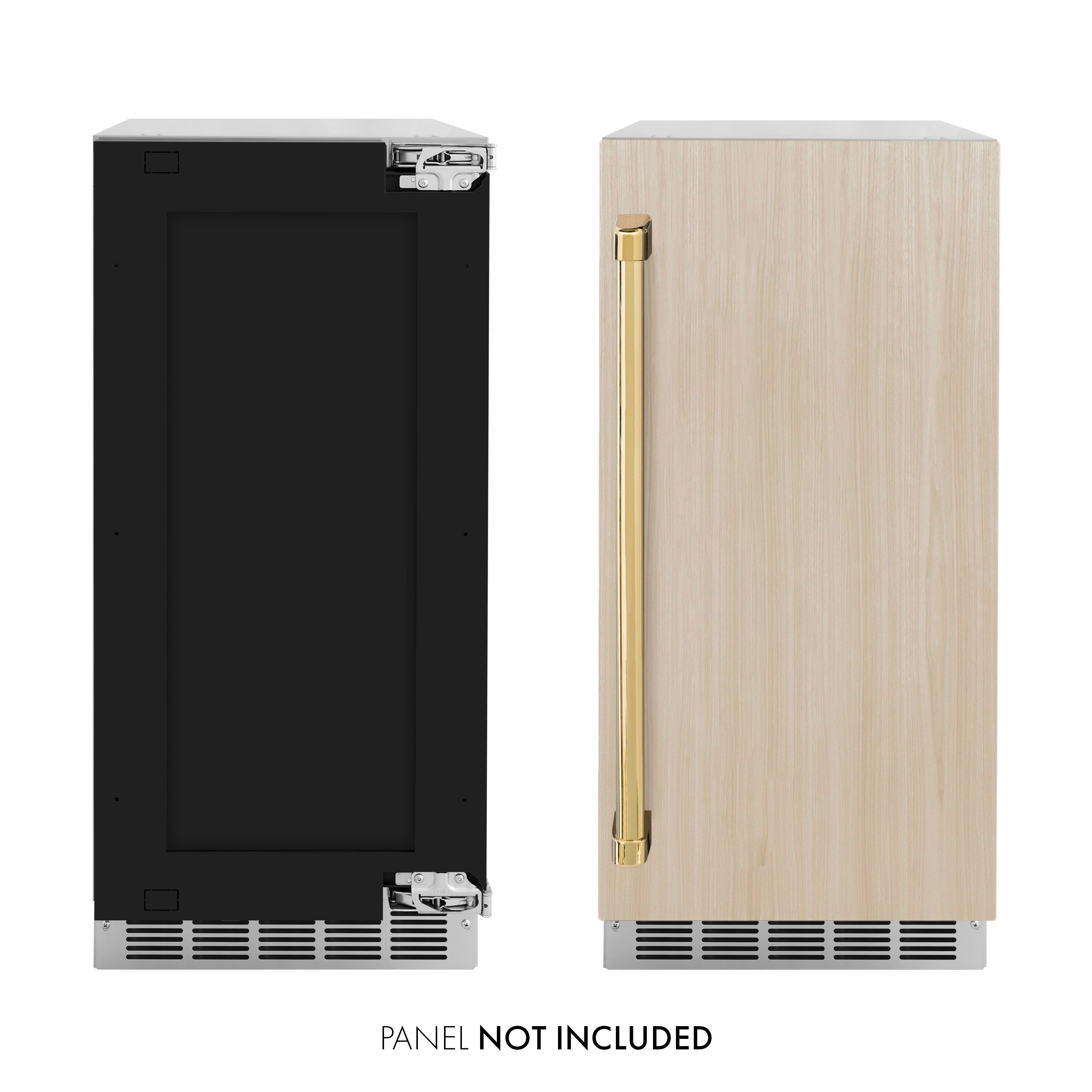 ZLINE Autograph 15" Touchstone Gourmet Ice Maker with Drain Pump and Panel Ready Door with Polished Gold Handle, IGMDPZ-15-G