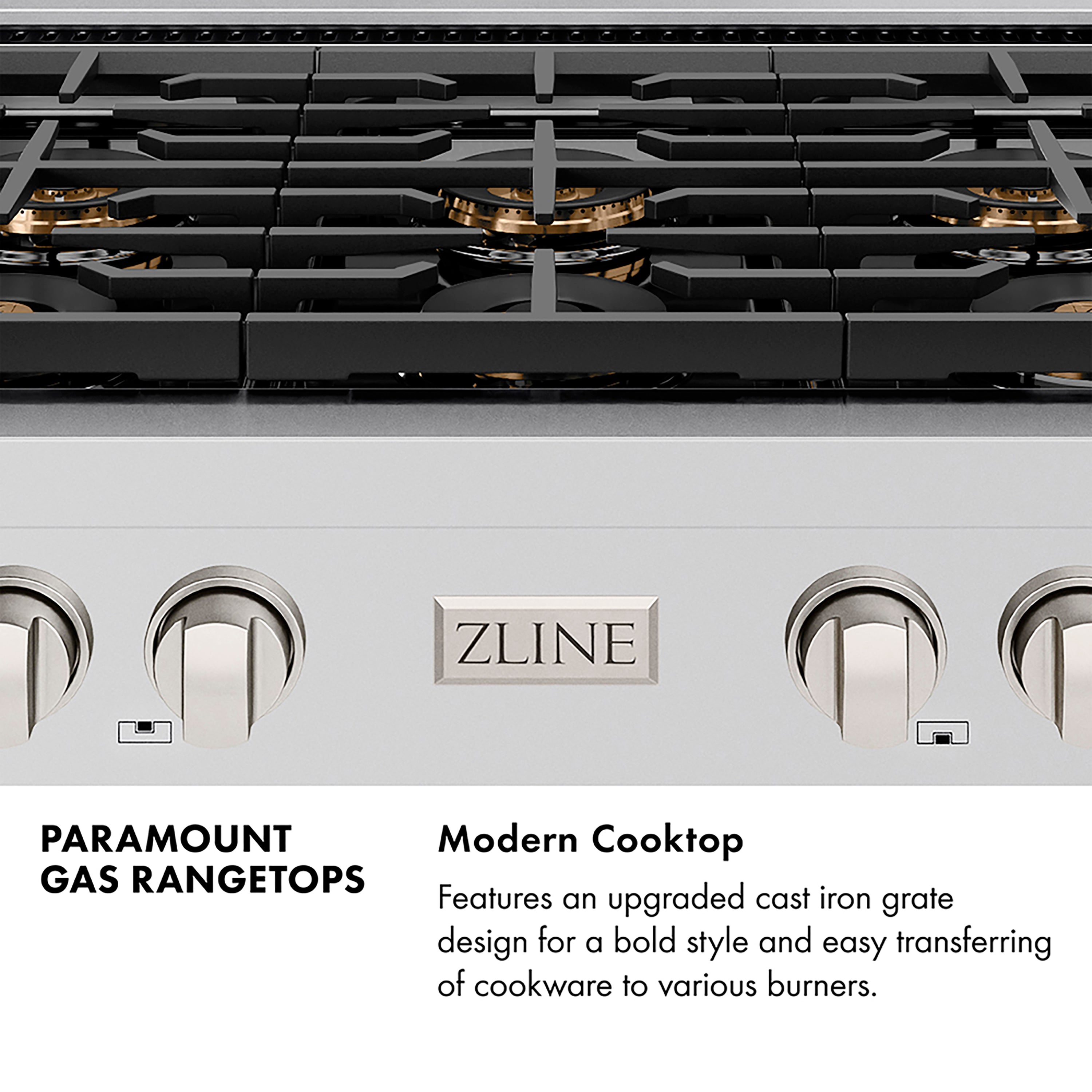 ZLINE Autograph Edition 30" Paramount Gas Rangetop with 4 Burner DuoPro™ Cooktop in Satin Stainless Steel and Polished Gold Accents, PSRTSZ-30-G