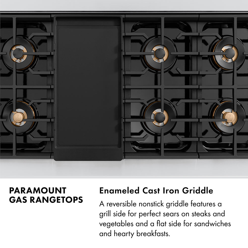 ZLINE Autograph 48" Paramount Gas Rangetop with 8 Burner DuoPro™ Cooktop in Satin Stainless Steel and Polished Gold Accents, PSRTSZ-48-G
