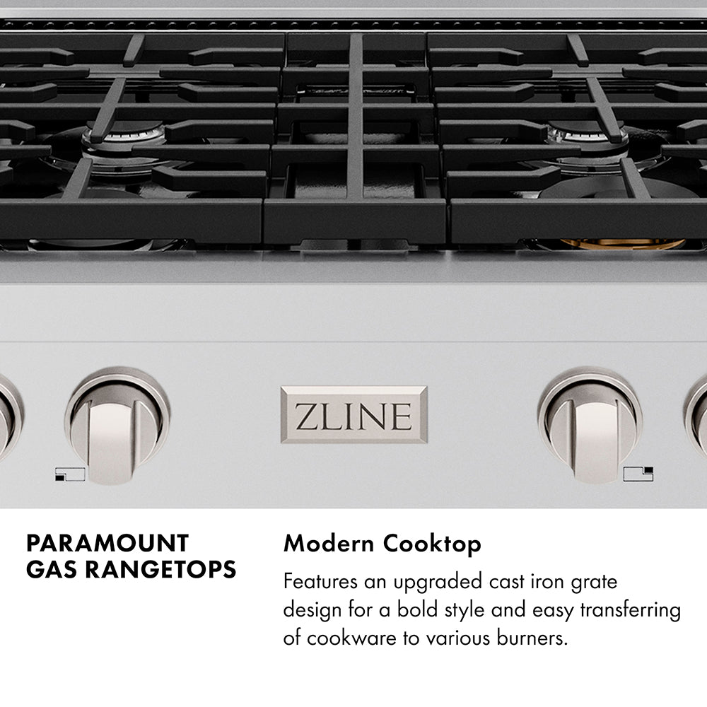 ZLINE Autograph 48" Paramount Gas Rangetop with 8 Burner DuoPro™ Cooktop in Stainless Steel and Champagne Bronze Accents, PSRTZ-48-CB