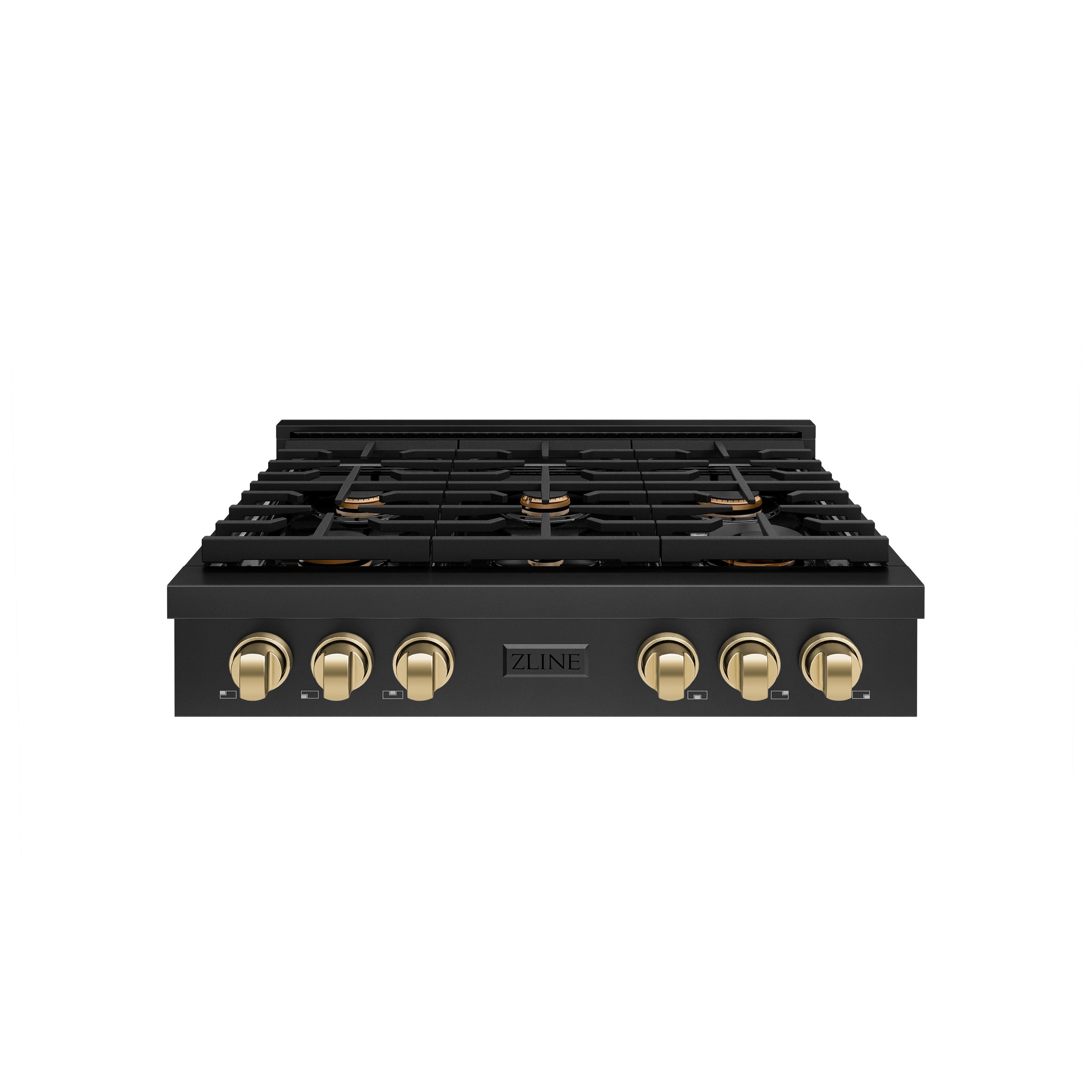 ZLINE Autograph 36" Paramount Gas Rangetop with 6 Burners and Porcelain Cooktop in Black Stainless Steel with Champagne Bronze Accents, SRTBZ-36-CB