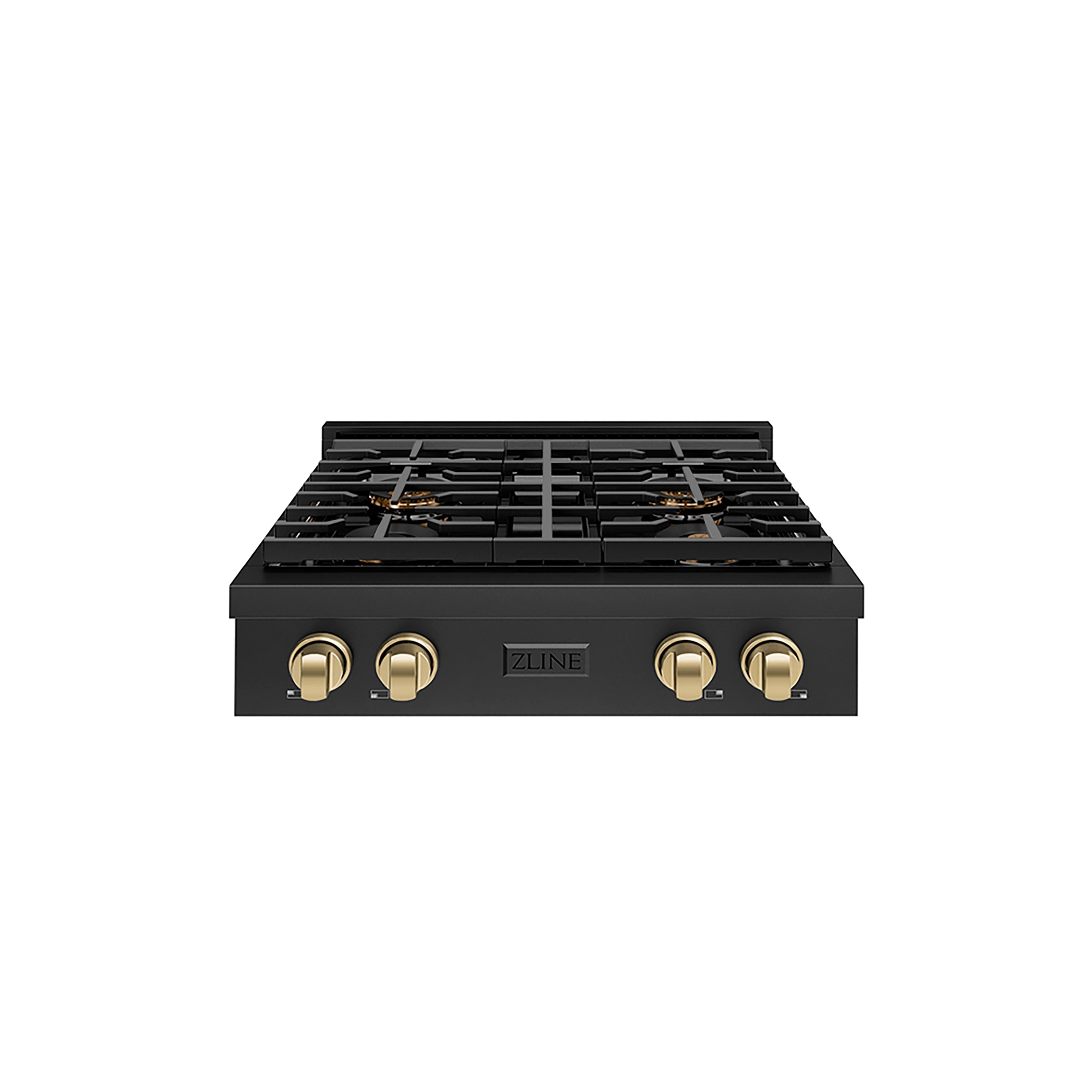 ZLINE Autograph 30" Paramount Gas Rangetop with 4 Burner DuoPro™ Cooktop in Black Stainless Steel and Champagne Bronze Accents, PSRTBZ-30-CB