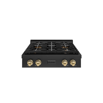 ZLINE Autograph 30" Paramount Gas Rangetop with 4 Burner DuoPro™ Cooktop in Black Stainless Steel and Champagne Bronze Accents, PSRTBZ-30-CB