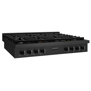 ZLINE Paramount 48" Gas Rangetop with 8 Burners and Porcelain Cooktop in Black Stainless Steel, SRTB48