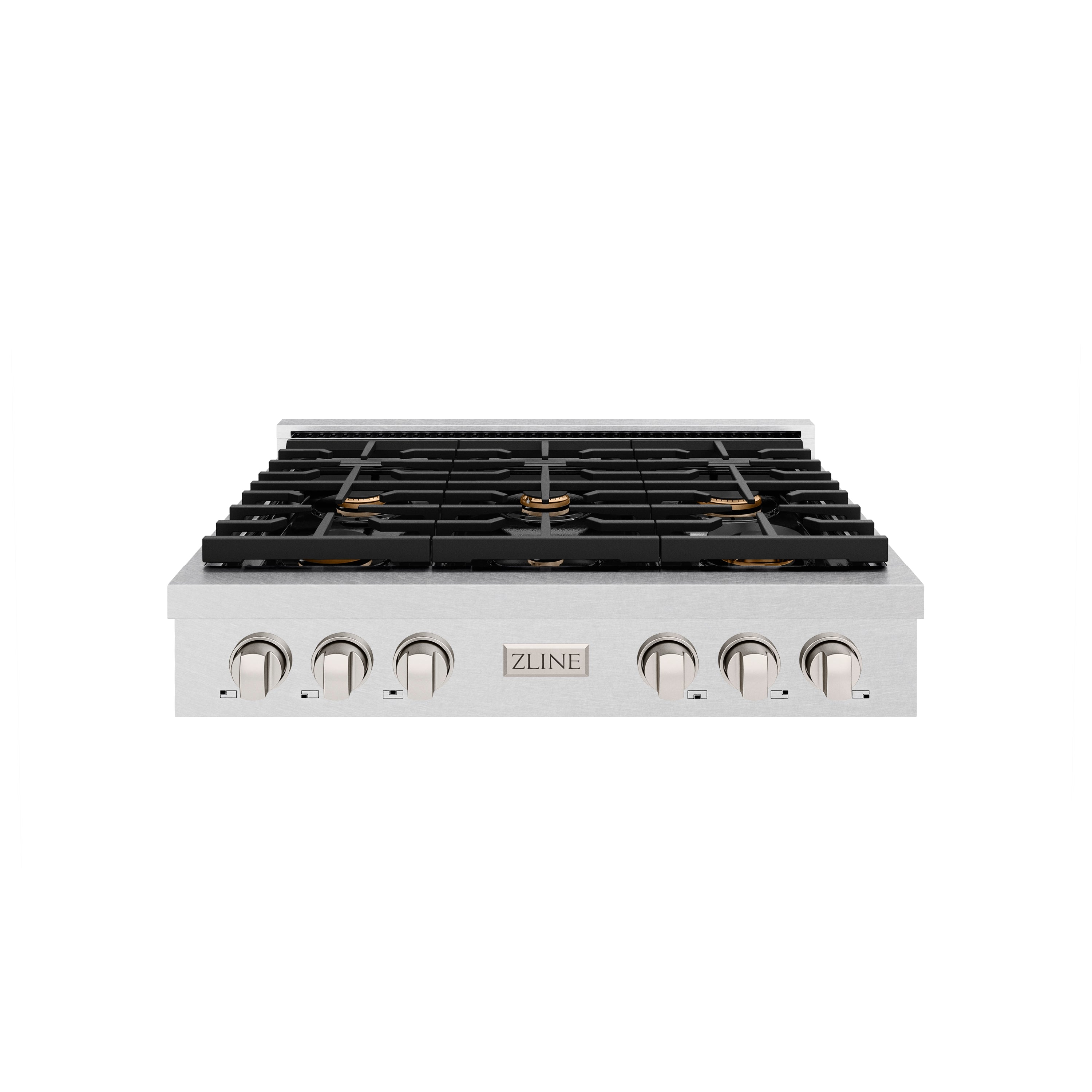 ZLINE 36" Paramount Gas Rangetop with 6 Brass Burners and Porcelain Cooktop in Satin Stainless Steel, SRTS-BR-36