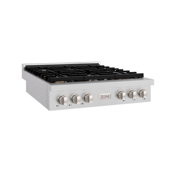ZLINE 36" Paramount Gas Rangetop with 6 Brass Burners and Porcelain Cooktop in Satin Stainless Steel, SRTS-BR-36