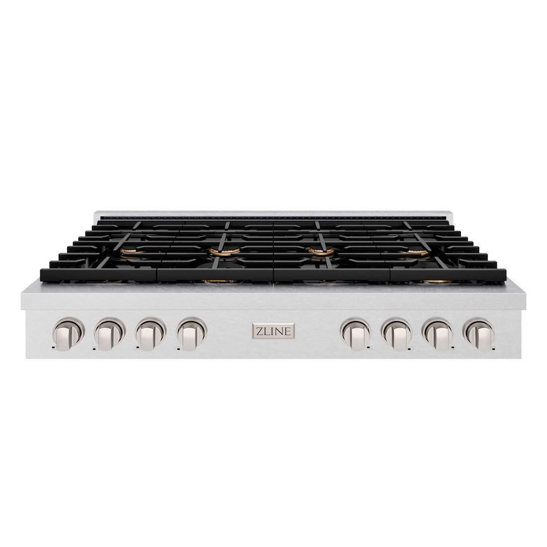ZLINE 48" Paramount Gas Rangetop with 8 Brass Burners and Porcelain Cooktop in Satin Stainless Steel, SRTS-BR-48