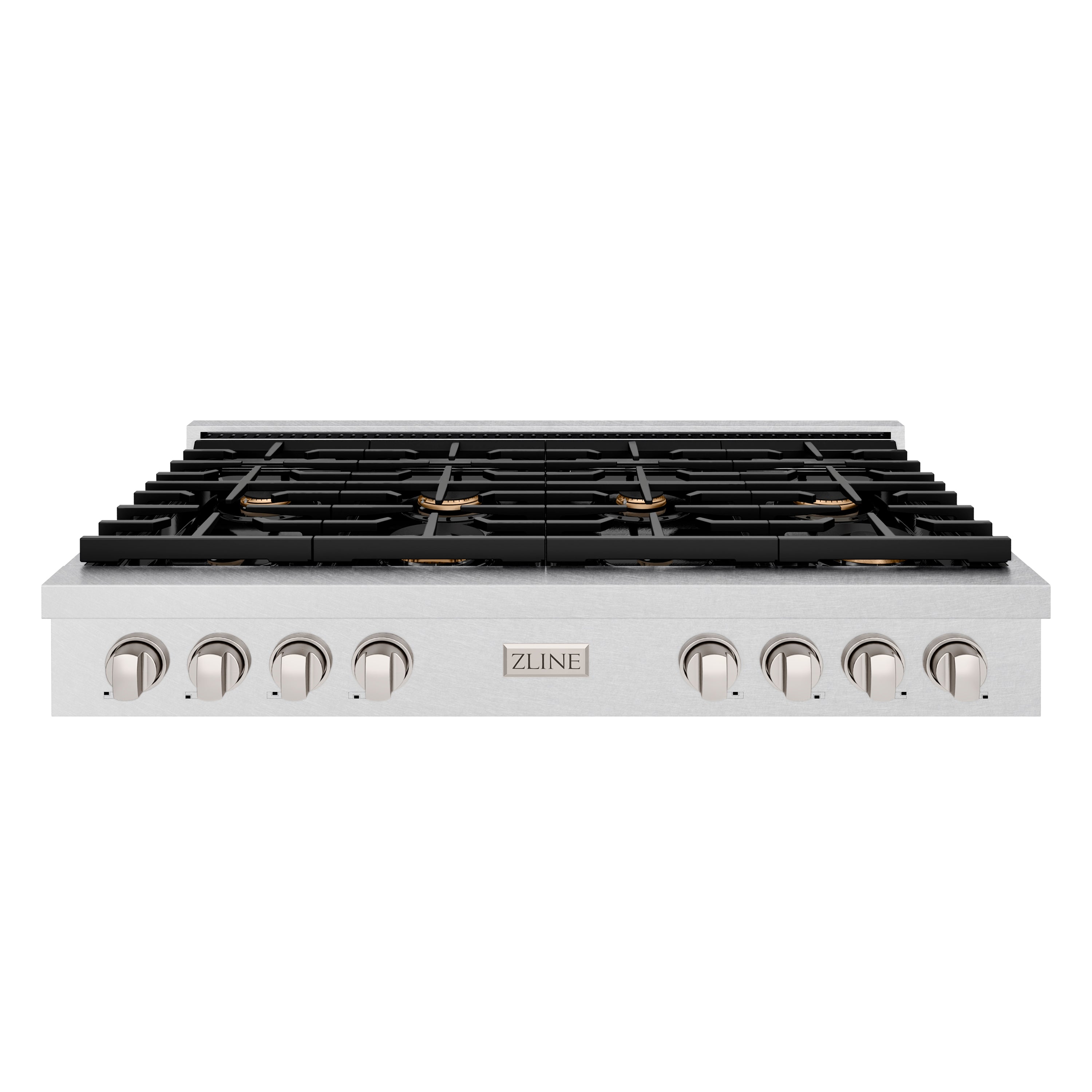 ZLINE 48" Paramount Gas Rangetop with 8 Brass Burners and Porcelain Cooktop in Satin Stainless Steel, SRTS-BR-48