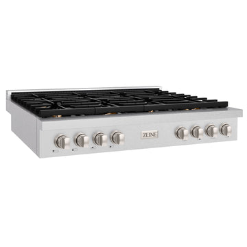 ZLINE 48" Paramount Gas Rangetop with 8 Brass Burners and Porcelain Cooktop in Satin Stainless Steel, SRTS-BR-48