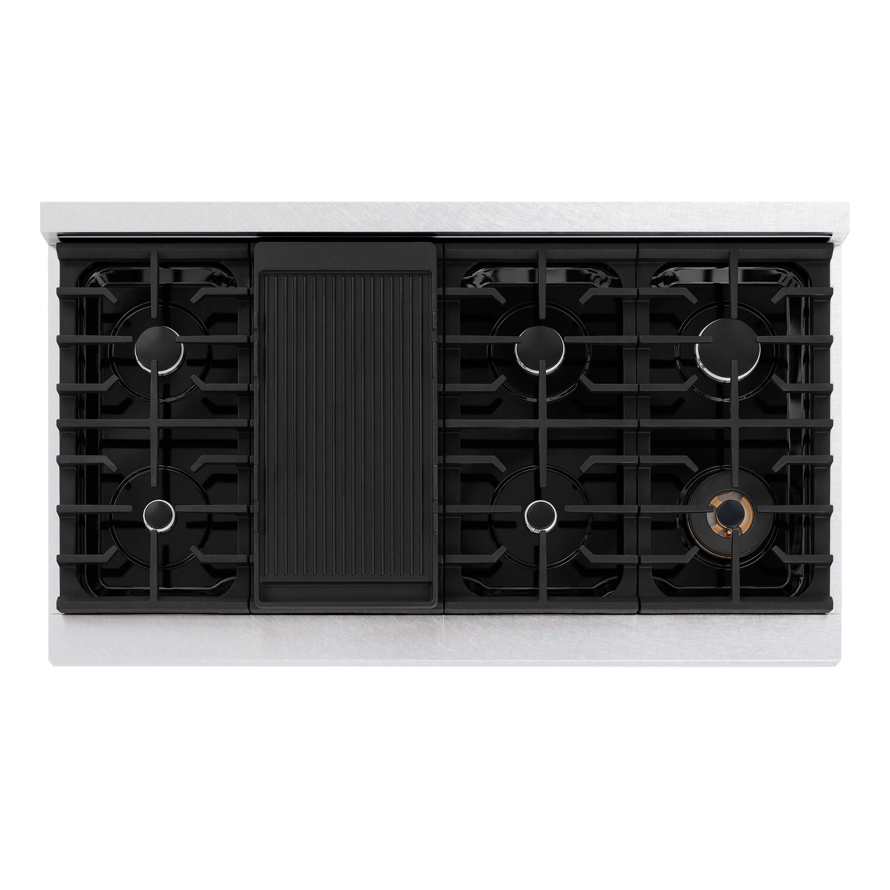 ZLINE Paramount 48" Gas Rangetop with 8 Burners, Cast Iron Griddle and Porcelain Cooktop in Satin Stainless Steel, SRTS-48