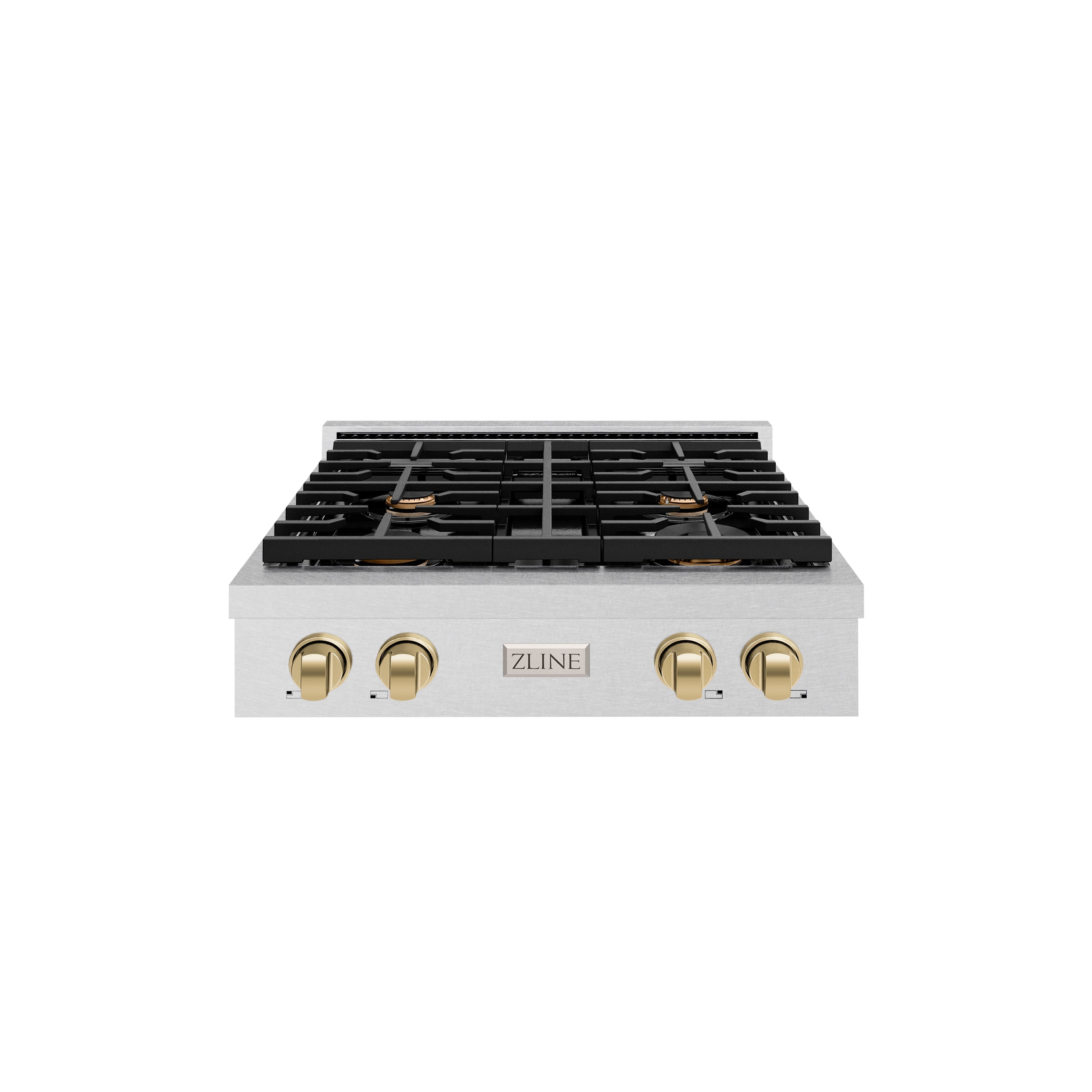 ZLINE 30" Autograph Paramount Gas Rangetop with 4 Burners and Porcelain Cooktop in Satin Stainless Steel with Champagne Bronze Accents, SRTSZ-30-CB