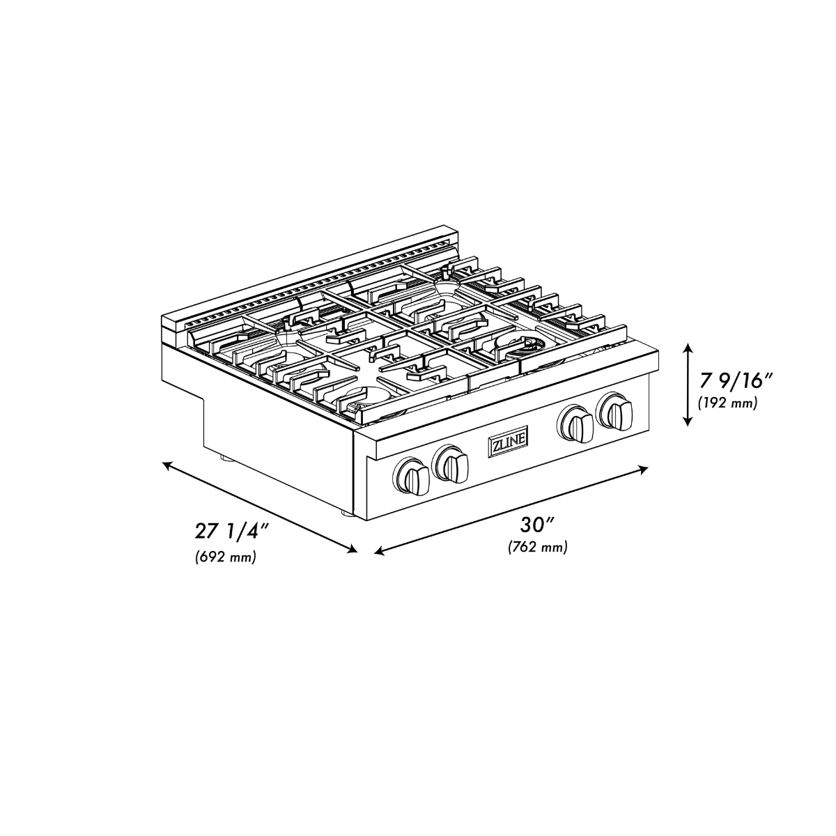 ZLINE 30" Autograph Paramount Gas Rangetop with 4 Burners and Porcelain Cooktop in Satin Stainless Steel with Polished Gold Accents, SRTSZ-30-G