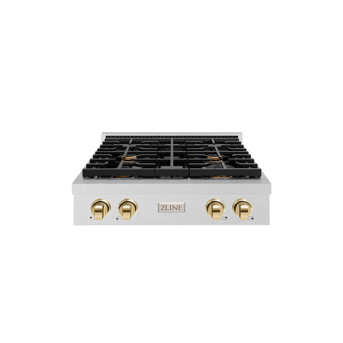 ZLINE 30" Autograph Paramount Gas Rangetop with 4 Burners and Porcelain Cooktop in Satin Stainless Steel with Polished Gold Accents, SRTSZ-30-G