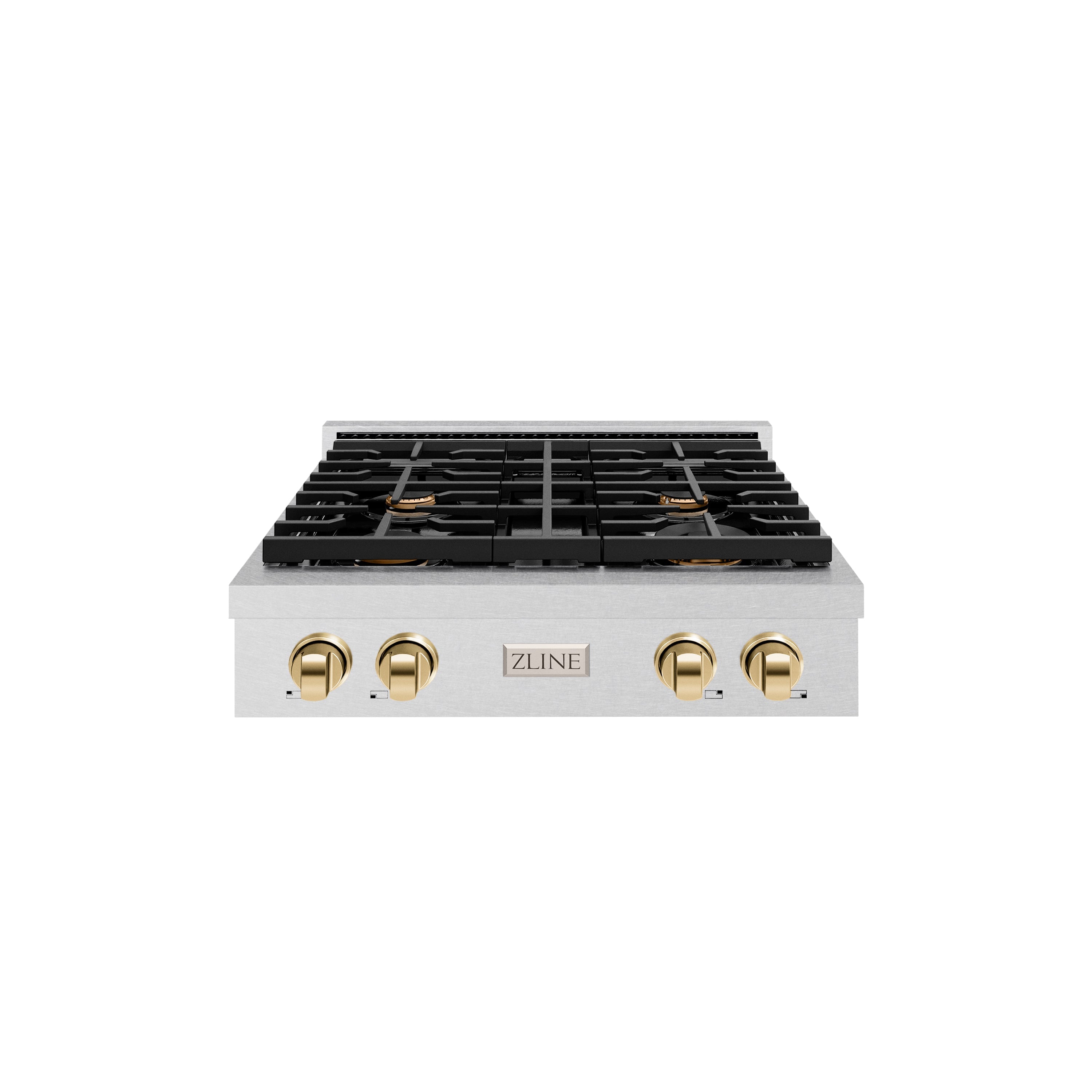 ZLINE 30" Autograph Paramount Gas Rangetop with 4 Burners and Porcelain Cooktop in Satin Stainless Steel with Polished Gold Accents, SRTSZ-30-G